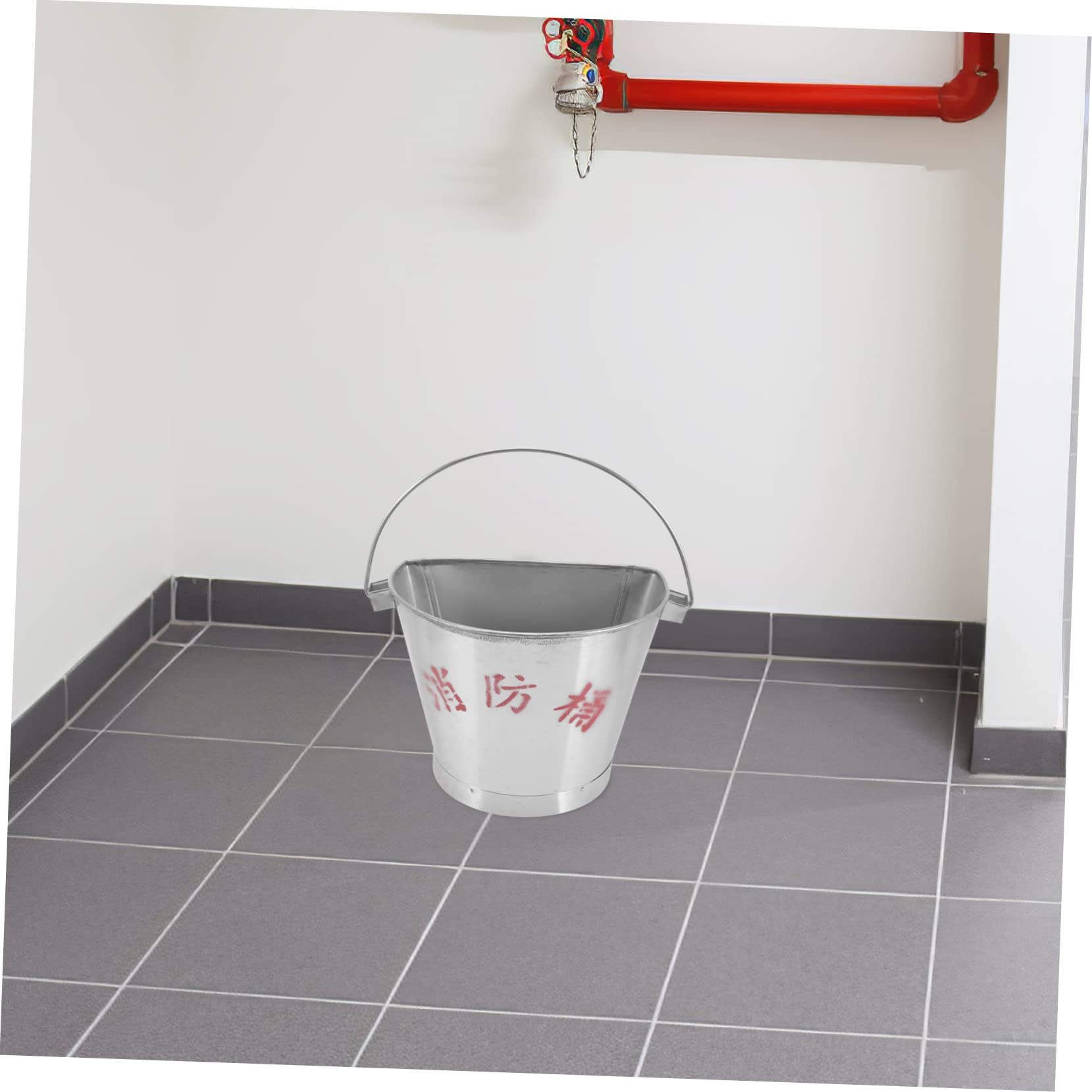 Ciieeo 2-Pack Stainless Steel Semi-Circular Fire Bucket with Handle - Sand Tub, Dog Food Container & Fire Brigade Bucket - Durable Metal Holder for Camping, Beach & Emergency Use