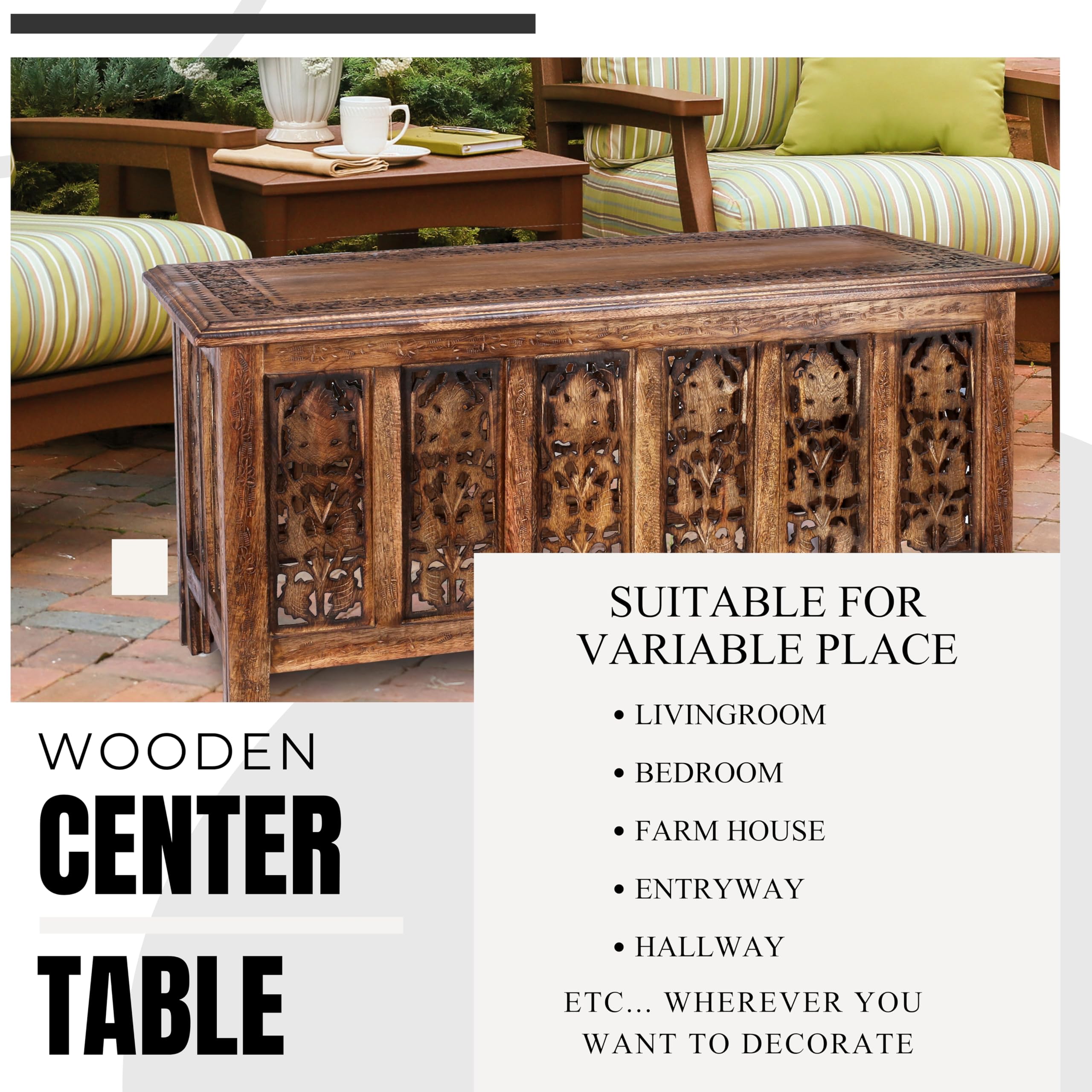 Modern Rectangular Wooden Coffee Table 36x18 Inch - Burnt Finish Living Room Center Table, Entryway Console Table for Magazines, Books & Plants | Perfect for Small Spaces, Apartments & Cozy Home Decor
