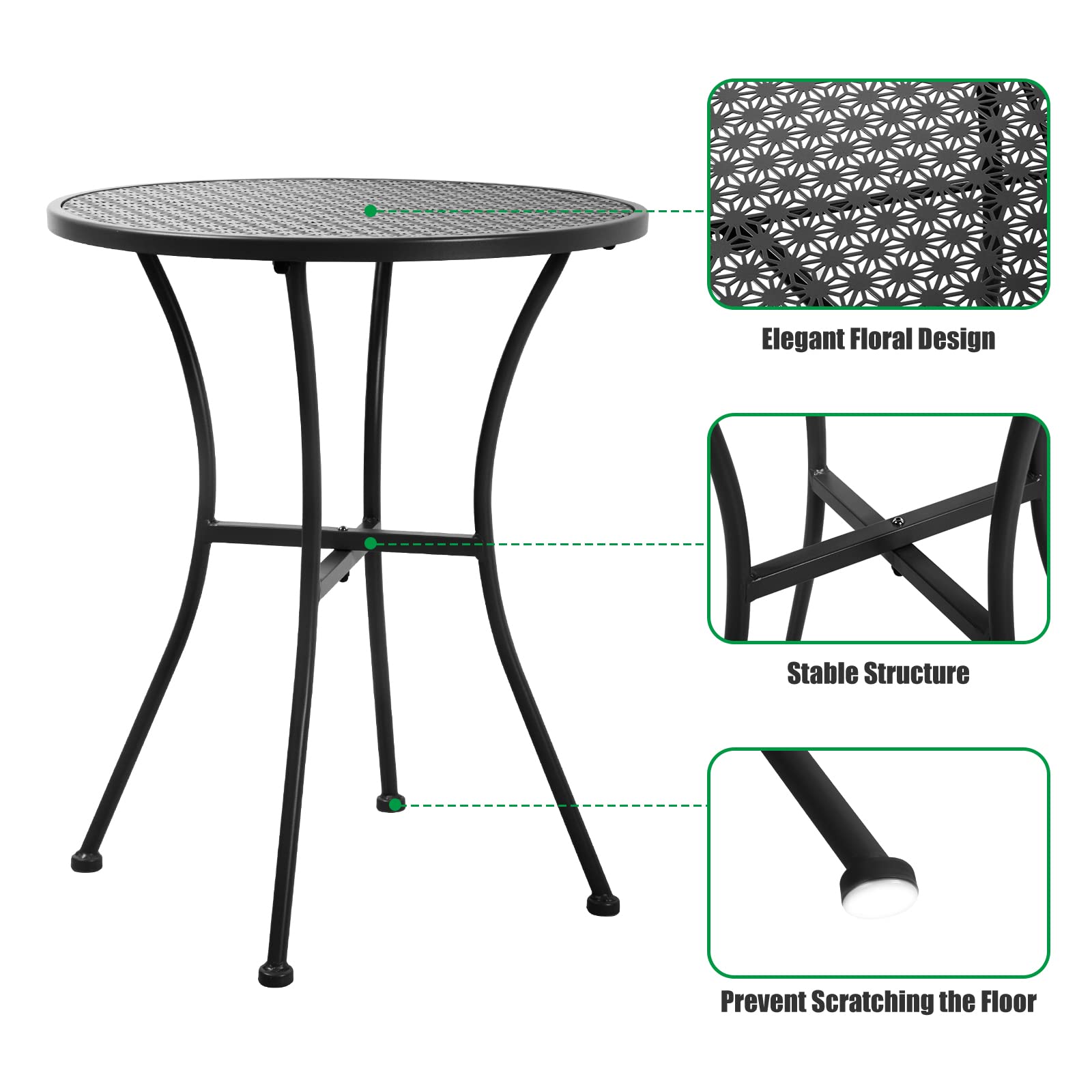 Black Steel Metal Round Outdoor Patio Coffee Table - Durable Garden, Deck, Poolside Furniture for Relaxing & Entertaining