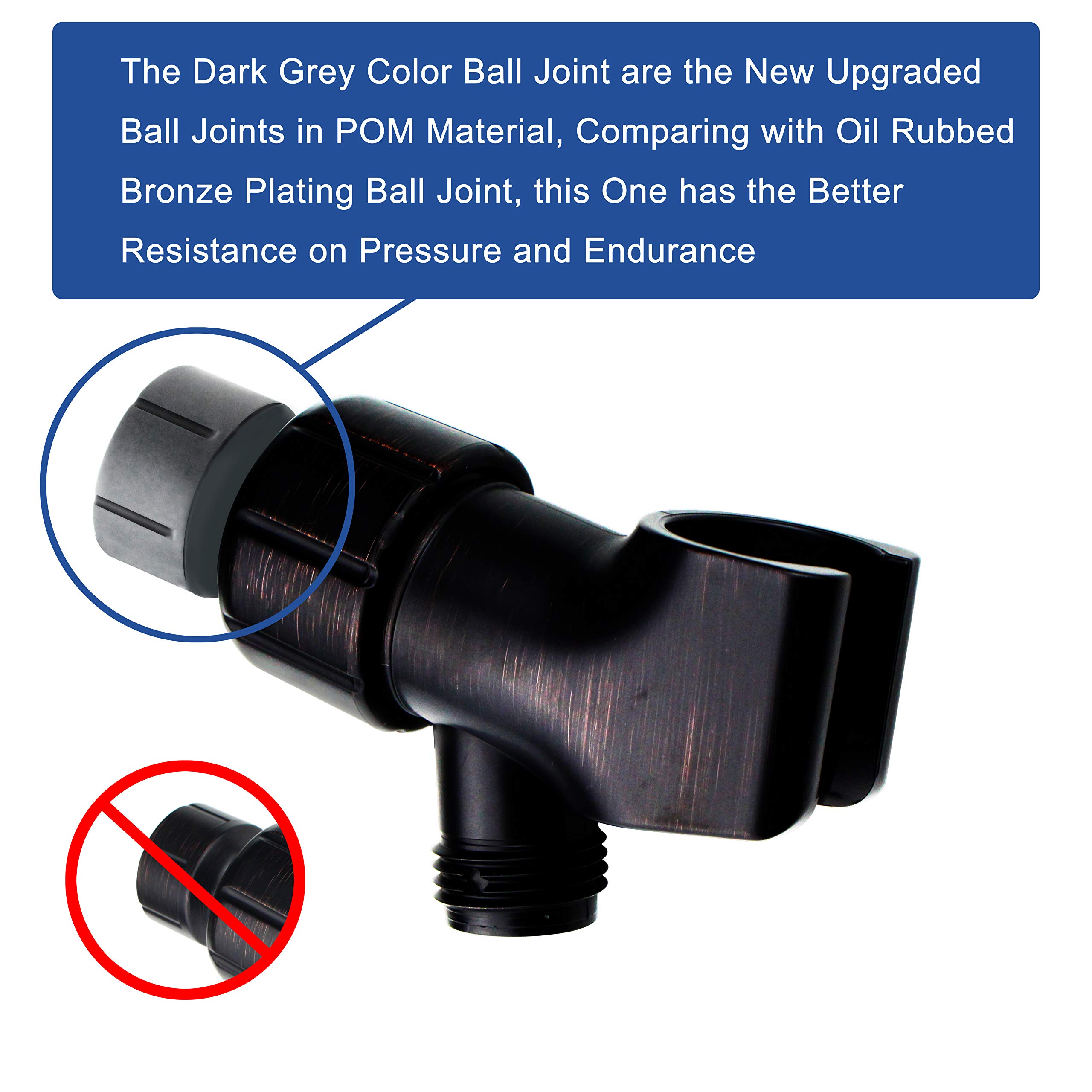YOO.MEE Adjustable Shower Arm Bracket for Handheld Shower Head - 360° Swivel POM Ball Joint, Large Angle Adjustable Shower Holder with Oil Rubbed Bronze Finish - Perfect for Bathroom Renovation & Spa Shower Experience