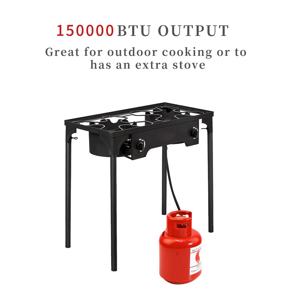 Portable High Pressure Propane Gas Camp Stove - Outdoor Cast Iron Cooking Burner for Camping, Backpacking, Patio & BBQ (Black) - Perfect for Grilling, Boiling & Outdoor Cooking Adventures