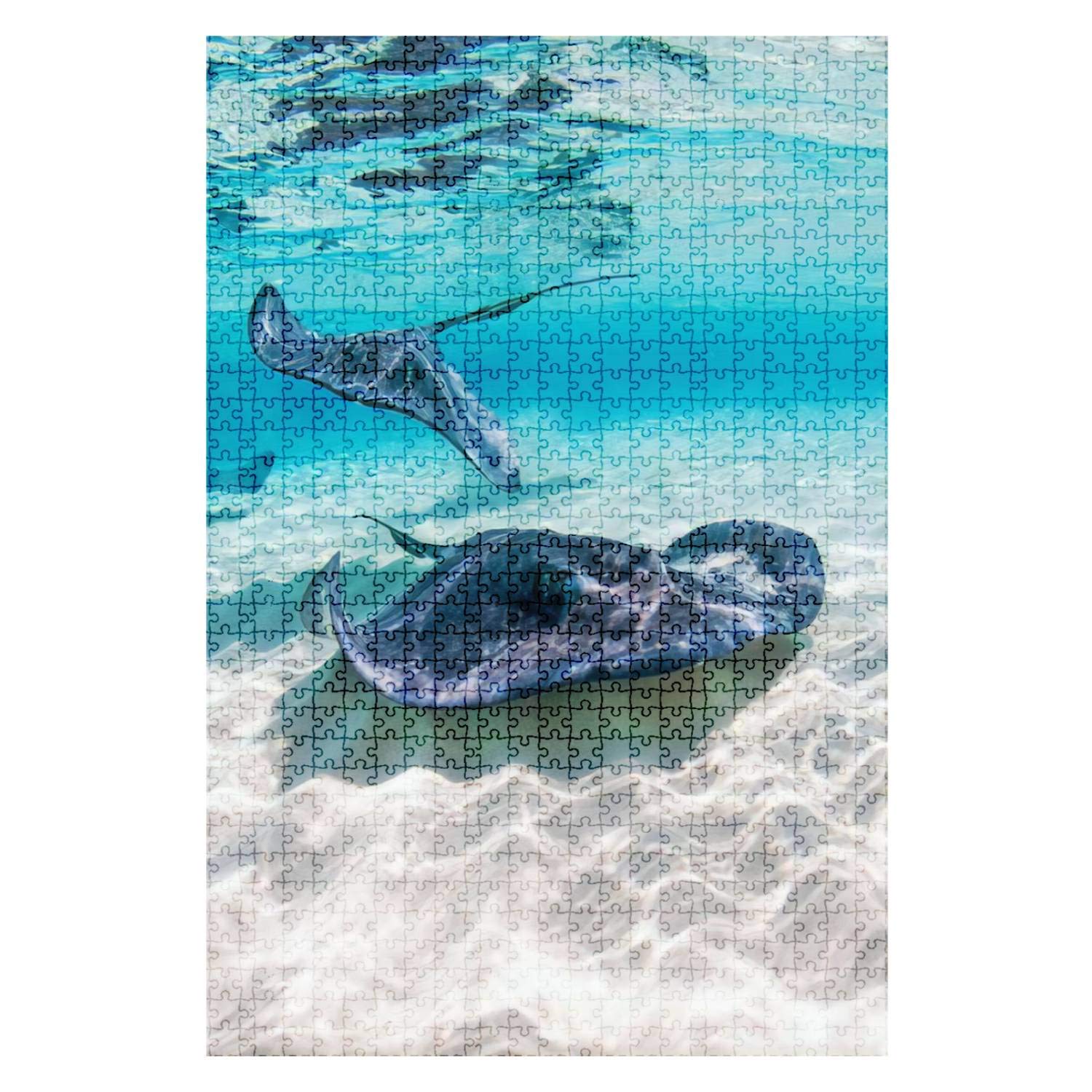 1000 Pieces Wooden Jigsaw Puzzle - Southern Stingray Marine Life Art - Challenging Adult Puzzle for Home Decor & Gift - DIY Educational Game for Family Fun & Stress Relief