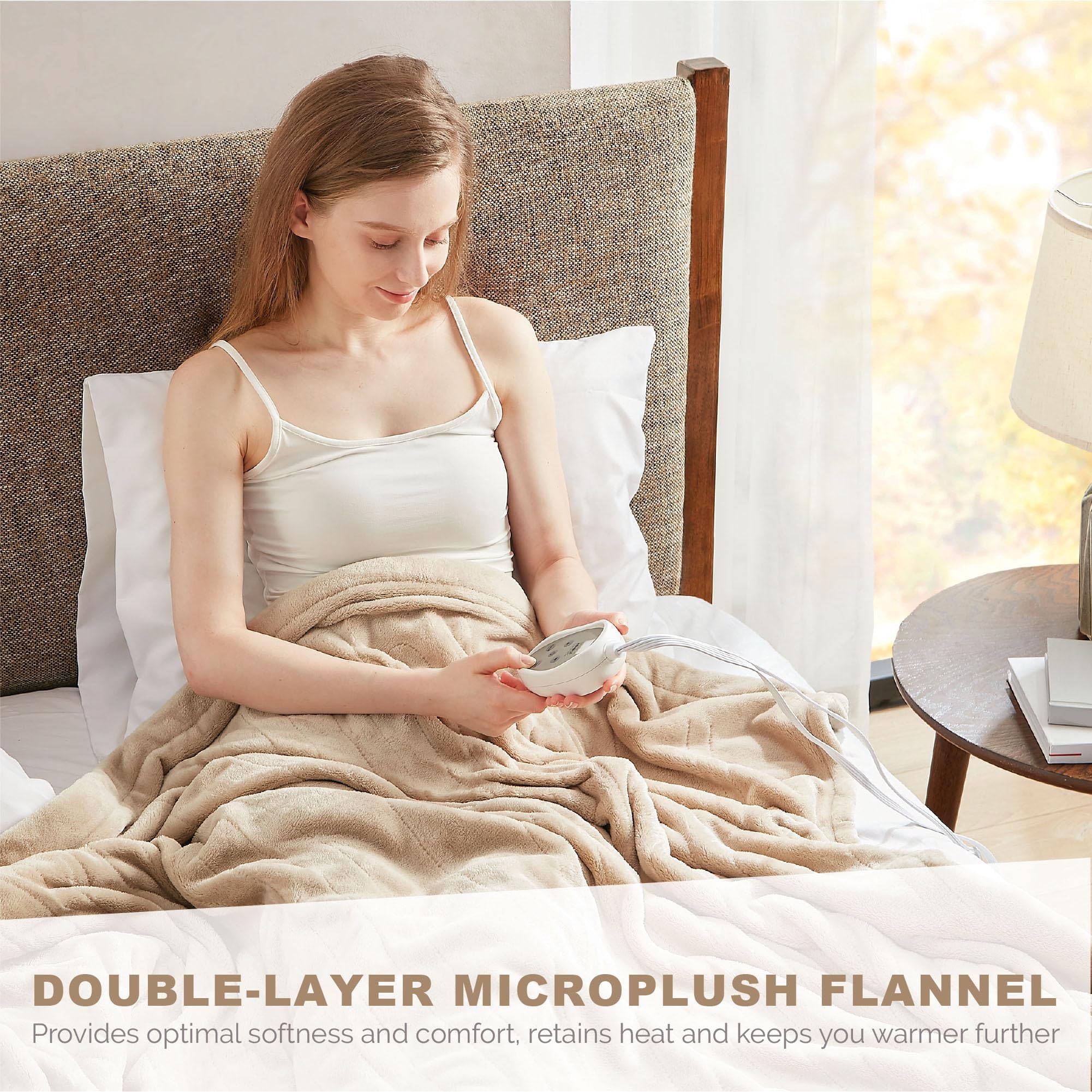 Degrees of Comfort Electric Blanket Queen Size - Dual Control with Auto Shut Off, Microplush Heated Blanket for Bed, Machine Washable, UL Certified - Mocha (84