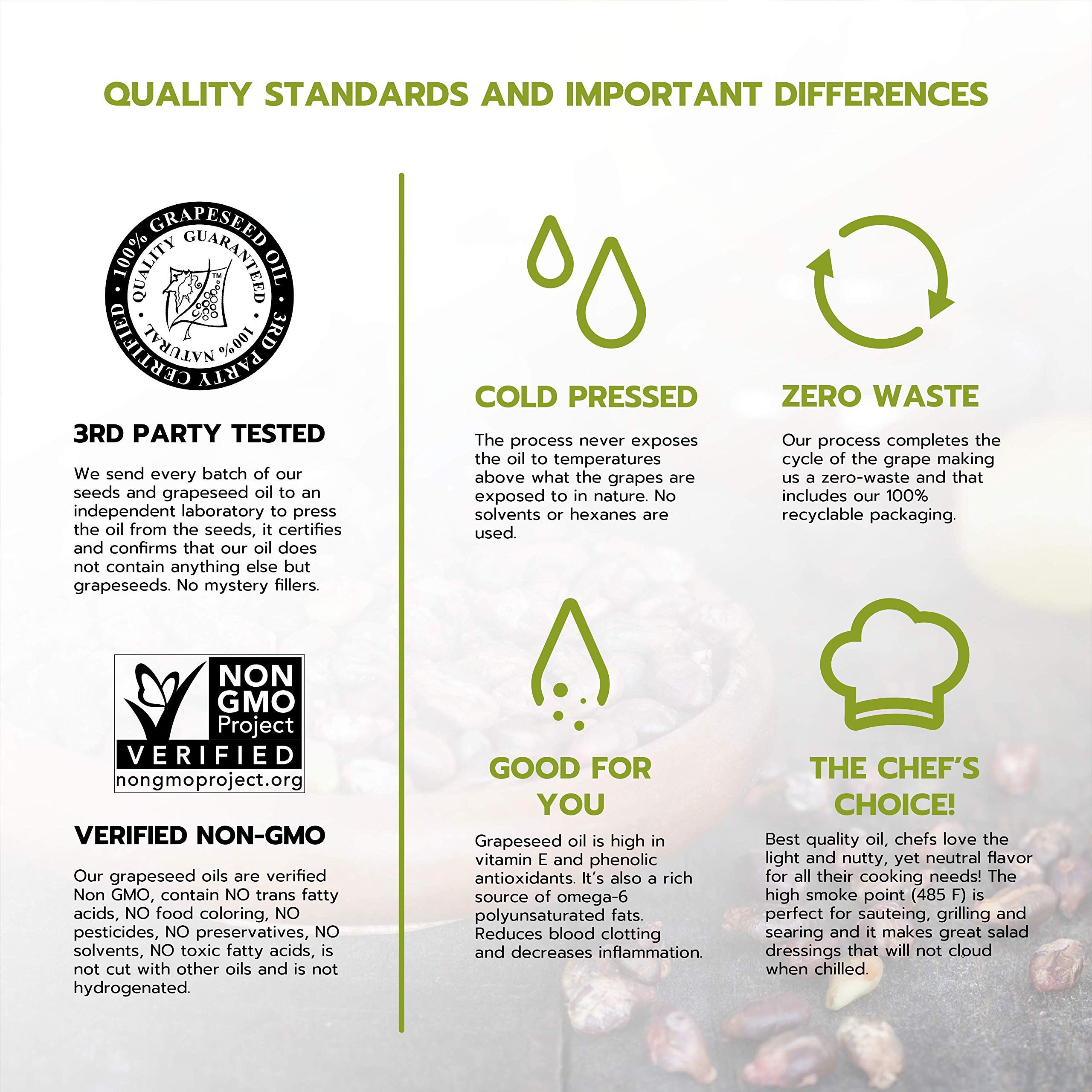 Salute Sante Cold Pressed Grapeseed Oil - Non-GMO, Kosher, Vegan for Cooking & Dressings
