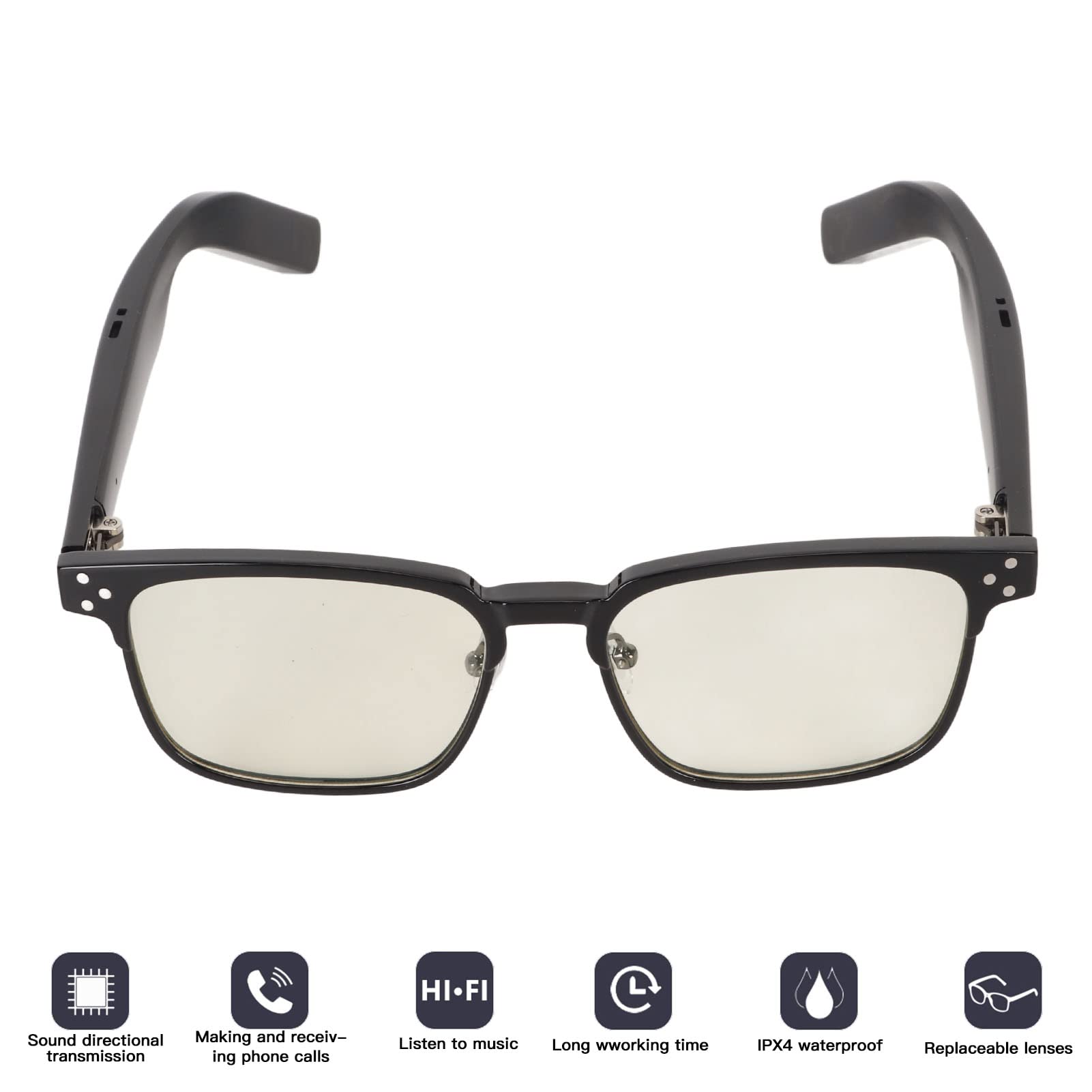 Bluetooth 5.3 Smart Glasses with Built-in Speakers, IPX4 Waterproof Wireless Audio Sunglasses for Music, Calls & Gaming - Lightweight Comfort Frame (Black) - Perfect for Travel, Workouts & Outdoor Activities