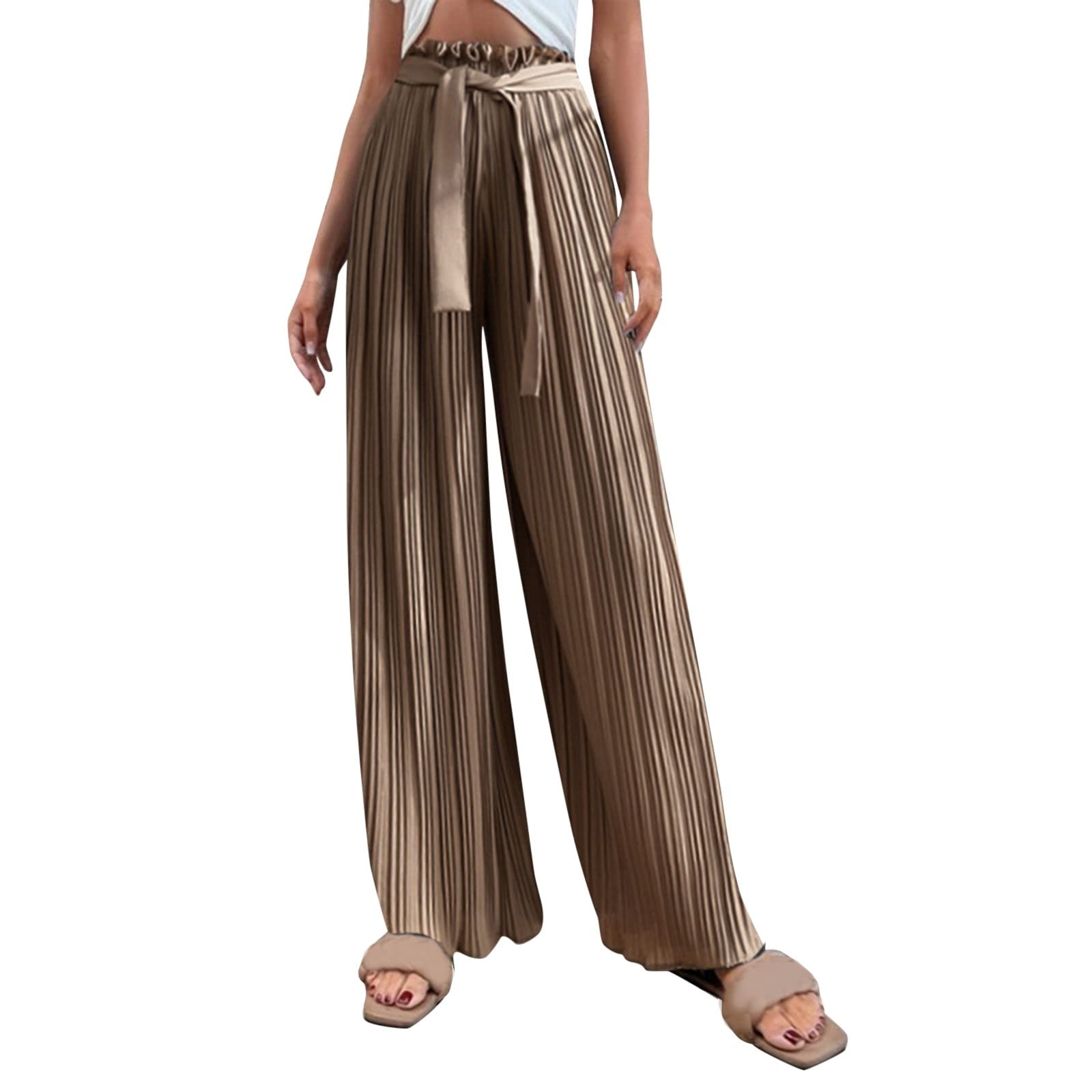 Women's Floral Print High Waist Wide Leg Beach Pants - Casual Summer Belted Trousers for Beach Vacations and Outdoor Adventures