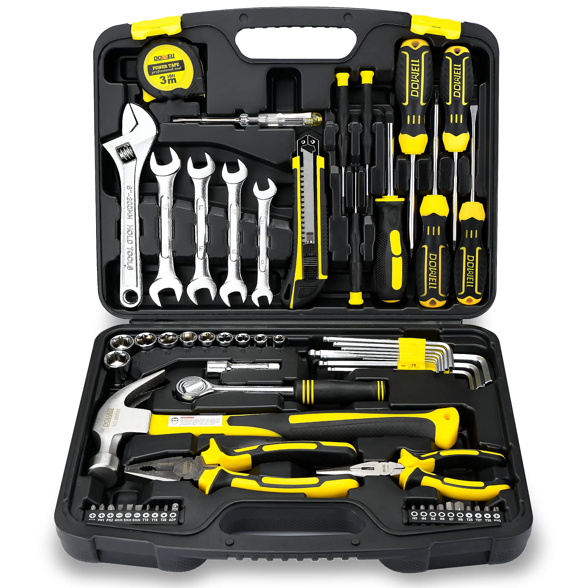 DOWELL 61-Piece Mechanic Tool Set with Socket Wrench - Complete Auto & Household Repair Kit in Durable Plastic Toolbox | Perfect for DIY Projects, Car Maintenance & Home Improvements