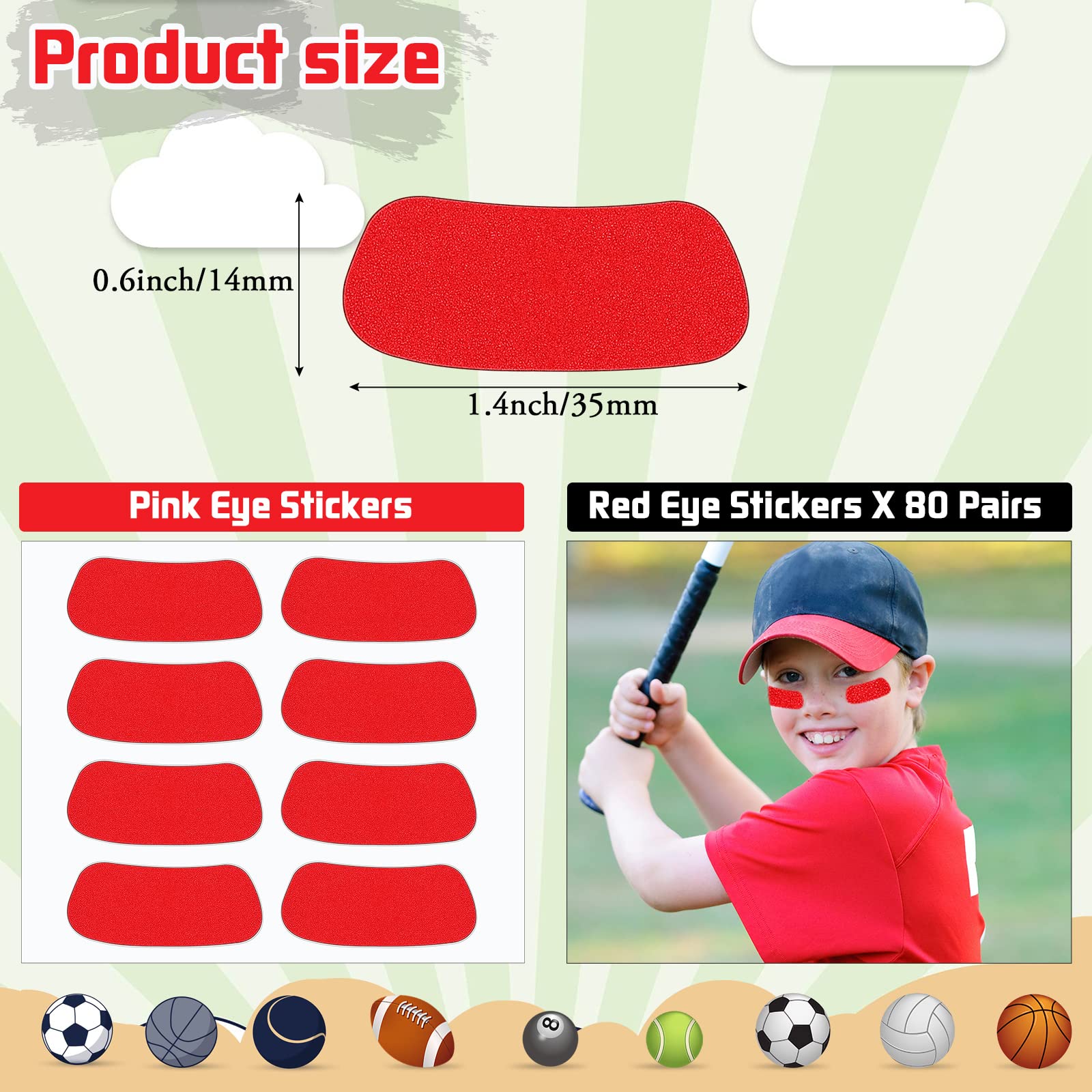 160 Pcs Sports Eye Stickers for Kids - Football, Softball, Baseball Face Decals - Lacrosse Fan Eye Strips with 2 Pencils - Perfect for Game Day, Sports Parties & Team Spirit Events