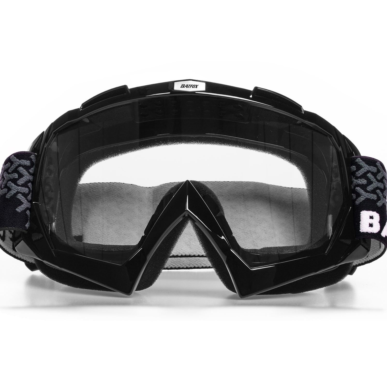 BATFOX Dirt Bike Goggles for ATV & Motorcycle Riding - UV Protection, Anti-Fog, Dust-Proof Safety Glasses for Men, Women & Youth - Clear-Black Lens with Anti-Slip Strap - Perfect for Motocross, MX, DH & 4-Wheeler Off-Road Adventures