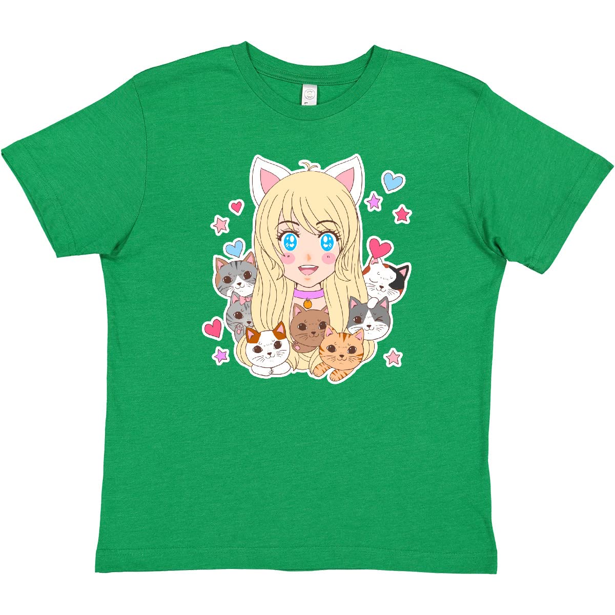 Inktastic Neko Anime Girl with Kittens Youth T-Shirt | Cute Japanese Cat Graphic Tee for Girls | Perfect for Cosplay, Anime Conventions & Casual Wear