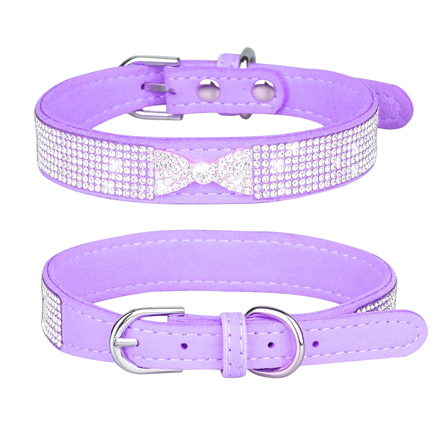 Sparkling Rhinestone Dog Collar - Soft Suede Leather Pet Necklace with Diamante for Small Dogs & Cats (12.5