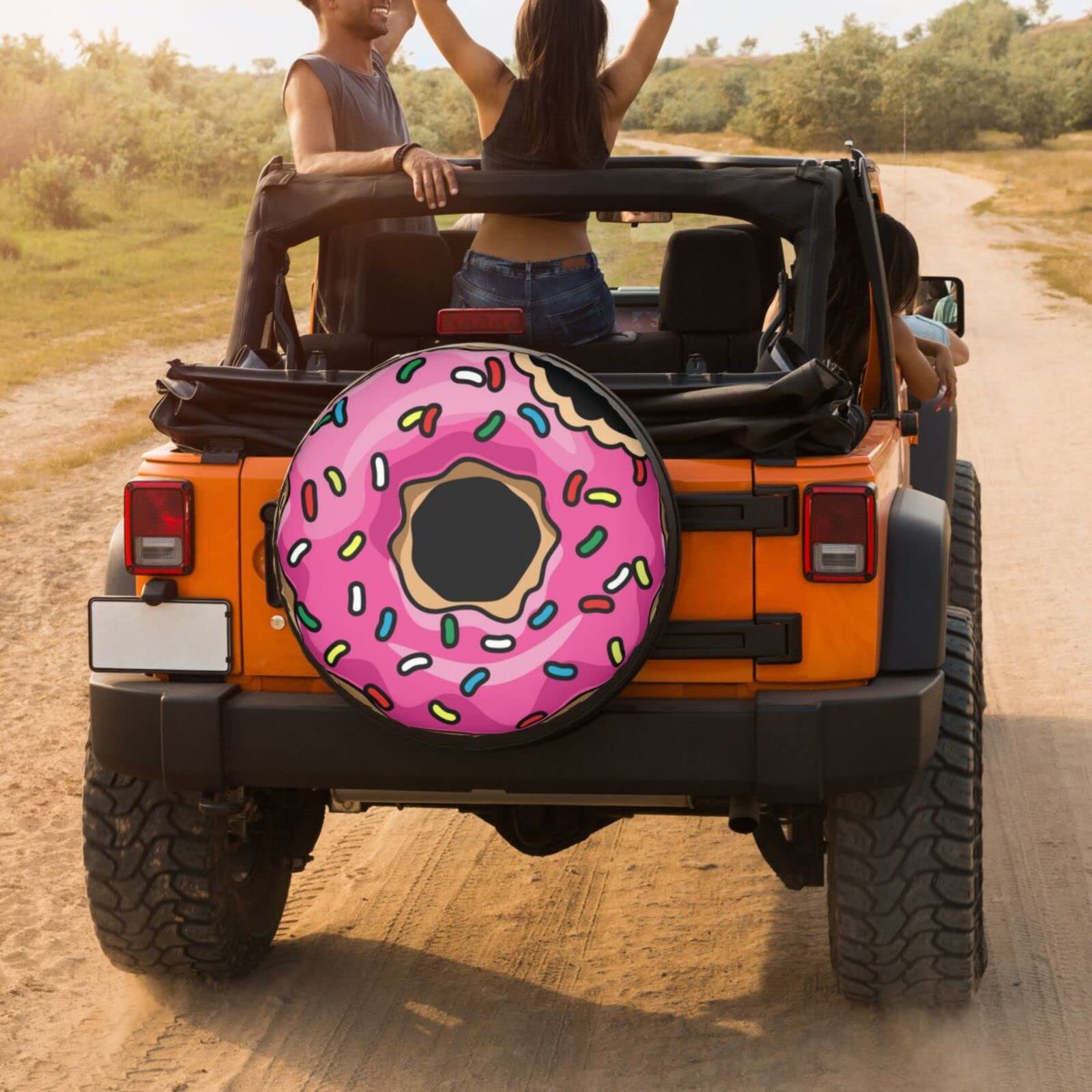 **Pink Cartoon Donut Spare Tire Cover - Waterproof & Dust-Proof Wheel Cover for 17 Inch Tires - Fits SUV, RV, Trailer & More - Perfect for Camping, Road Trips & Outdoor Adventures**