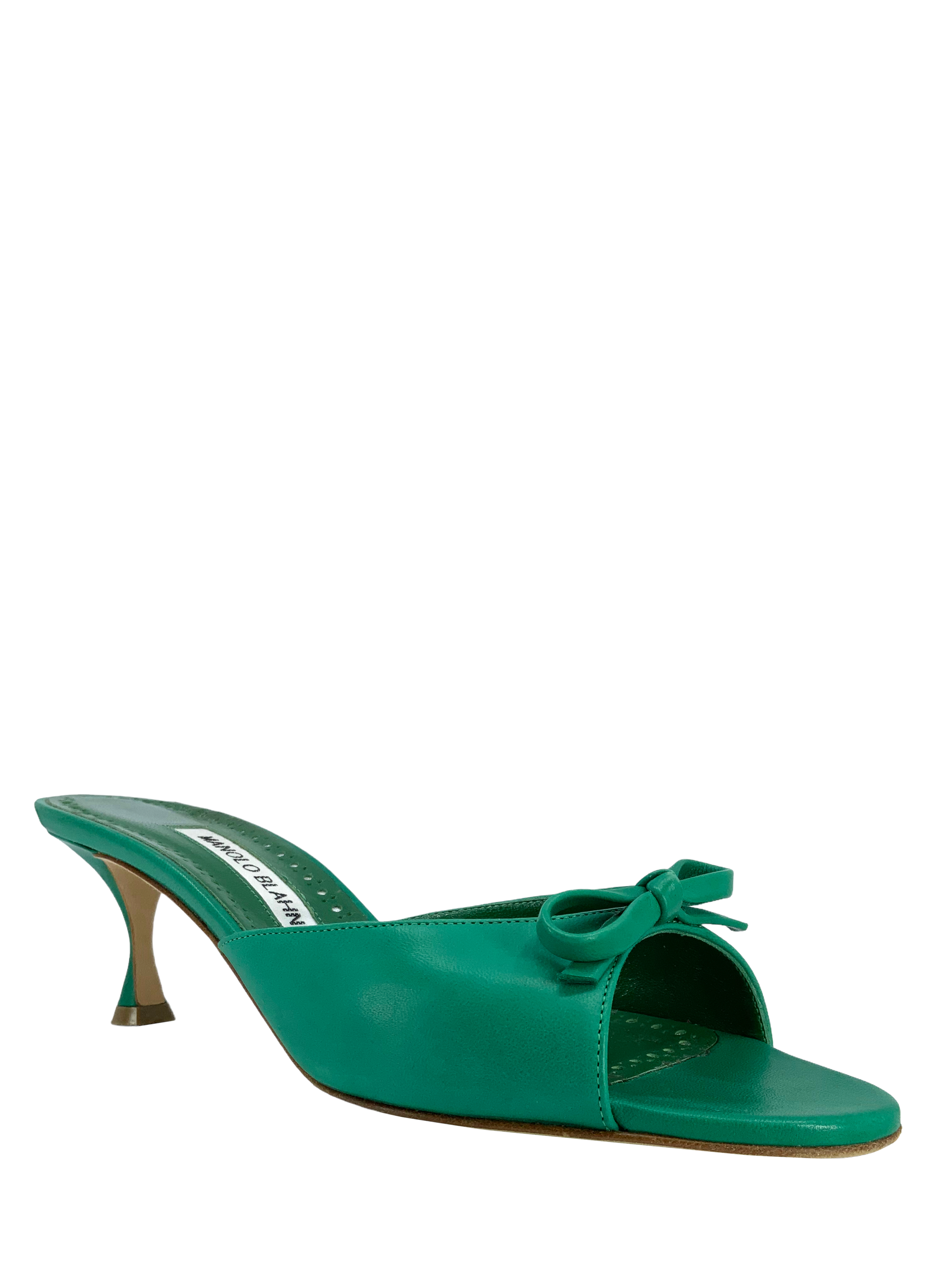 MANOLO BLAHNIK Pertinanu 50 Leather Mules Women's Size 7.5 - Luxury Slip-On Shoes for Weddings, Parties & Evening Events