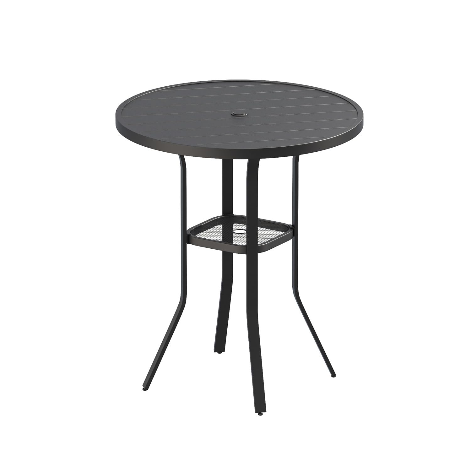 VICLLAX 35.5 Inch Round Outdoor Bar Table - Adjustable Height Patio Table with Umbrella Hole for Balcony, Deck, Garden - Weather-Resistant Black Metal Bistro Table for Outdoor Dining & Entertaining