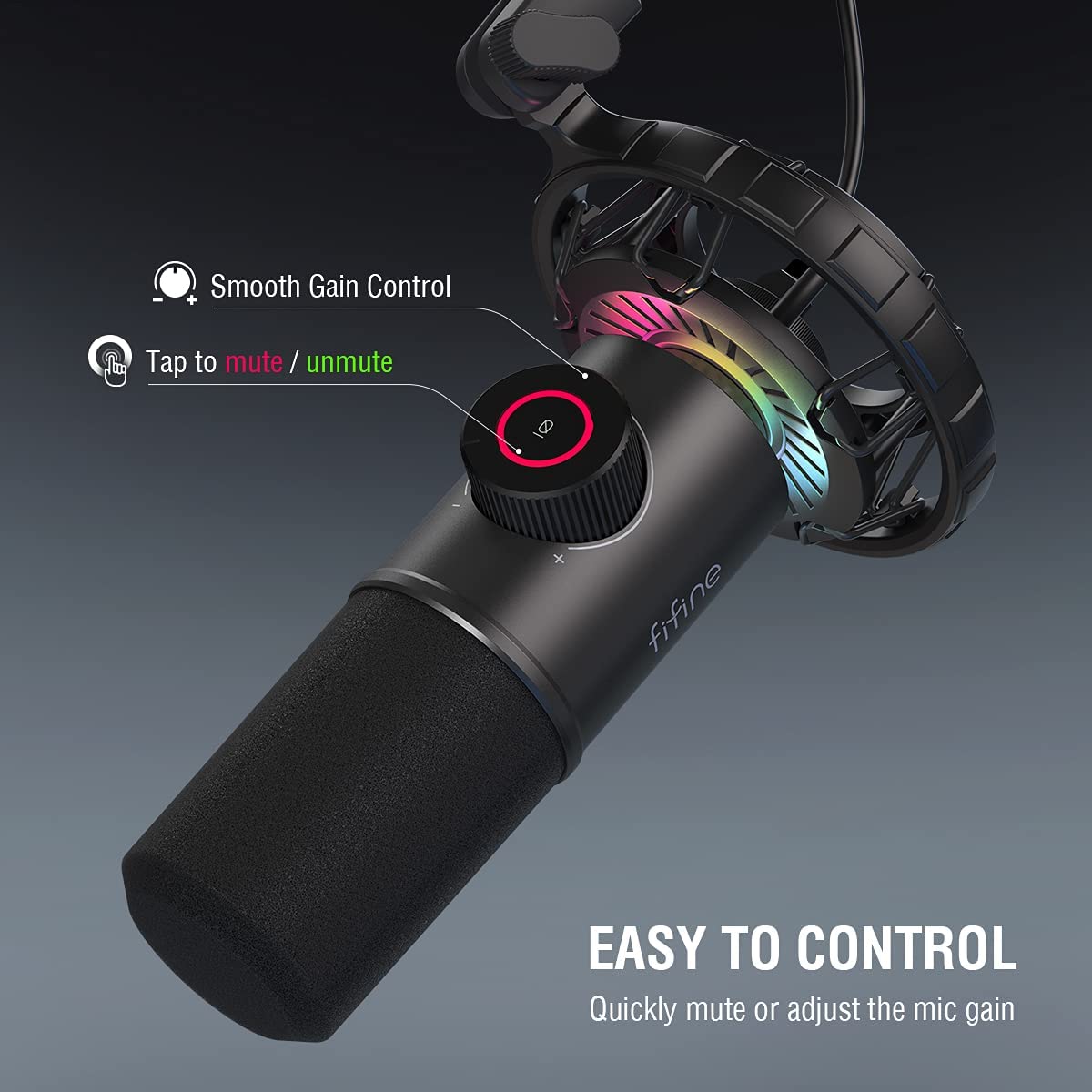 FIFINE K658 USB RGB Gaming Microphone with Cardioid Pickup, Live Monitoring & Mute Button - Perfect for Streaming, Podcasting, Gaming & Karaoke (PC/PS4/PS5/Mac)
