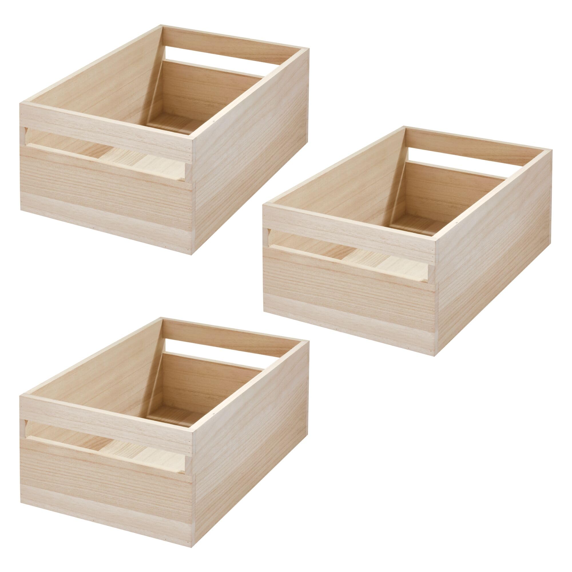 iDesign Paulownia Wood Pantry Storage Bins with Handles - Set of 3 Natural Organizers for Kitchen, Bathroom & Closet Organization - Perfect for Food, Toiletries & Home Essentials Storage