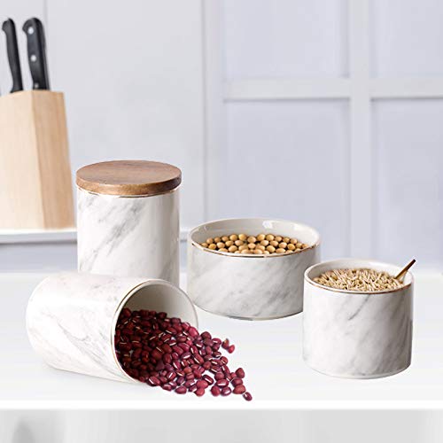 Bakoustar 800ML Ceramic Food Storage Jar with Airtight Seal - Modern Design Wooden Lid Canister for Tea, Coffee, Sugar, Spices, Makeup Brushes & Organizing Kitchen Pantry | Perfect for Home, Office & Gift Giving