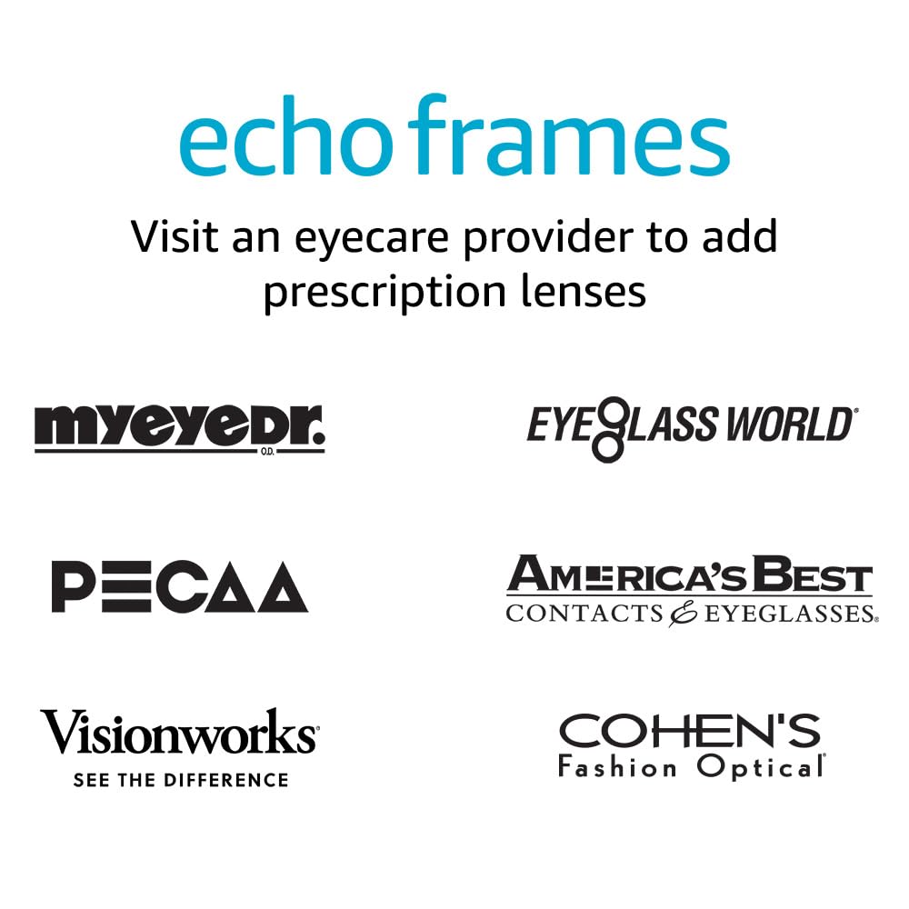 Amazon Echo Frames (2nd Gen) - Smart Glasses with Alexa Built-in, Square Frame Blue Light Blocking Glasses for Work, Driving & Digital Eye Strain Relief