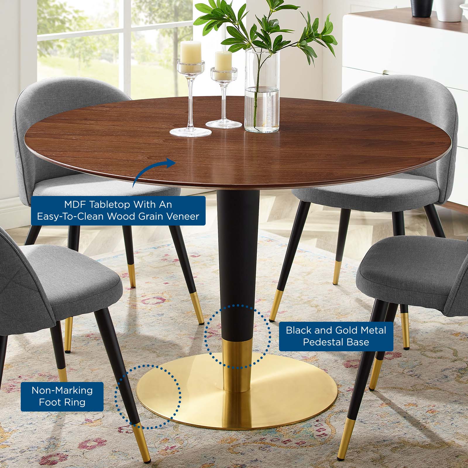 Zinque 47 Inch Modern Dining Table Set - Round Wooden Kitchen Table for 4-6 People - Perfect for Small Spaces, Breakfast Nook & Cozy Family Meals