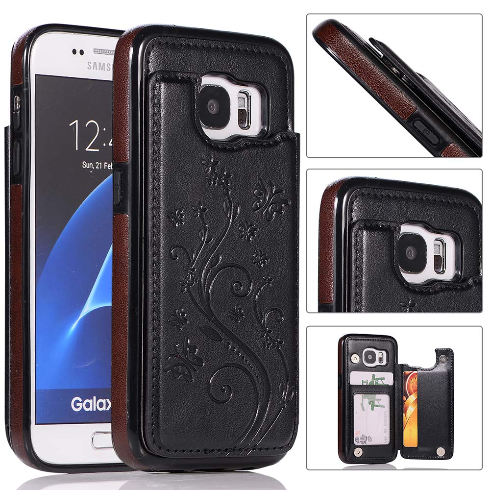Premium Samsung Galaxy S7 Phone Case with Tempered Glass Screen Protector - Wallet Flip Leather Cover with Card Holder & Stand Function - Compatible with Galaxy S7/SM-G930V/G930A (Black) - Perfect for Daily Use, Travel & Business Meetings