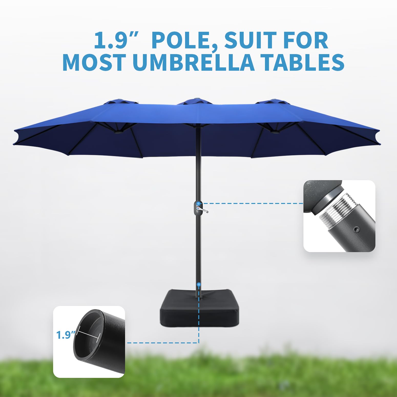 15ft Large Patio Umbrella with Heavy Duty Base - Double-Sided Outdoor Market Umbrella with Easy Crank Handle - Perfect for Poolside, Garden, Patio Table & Backyard Relaxation
