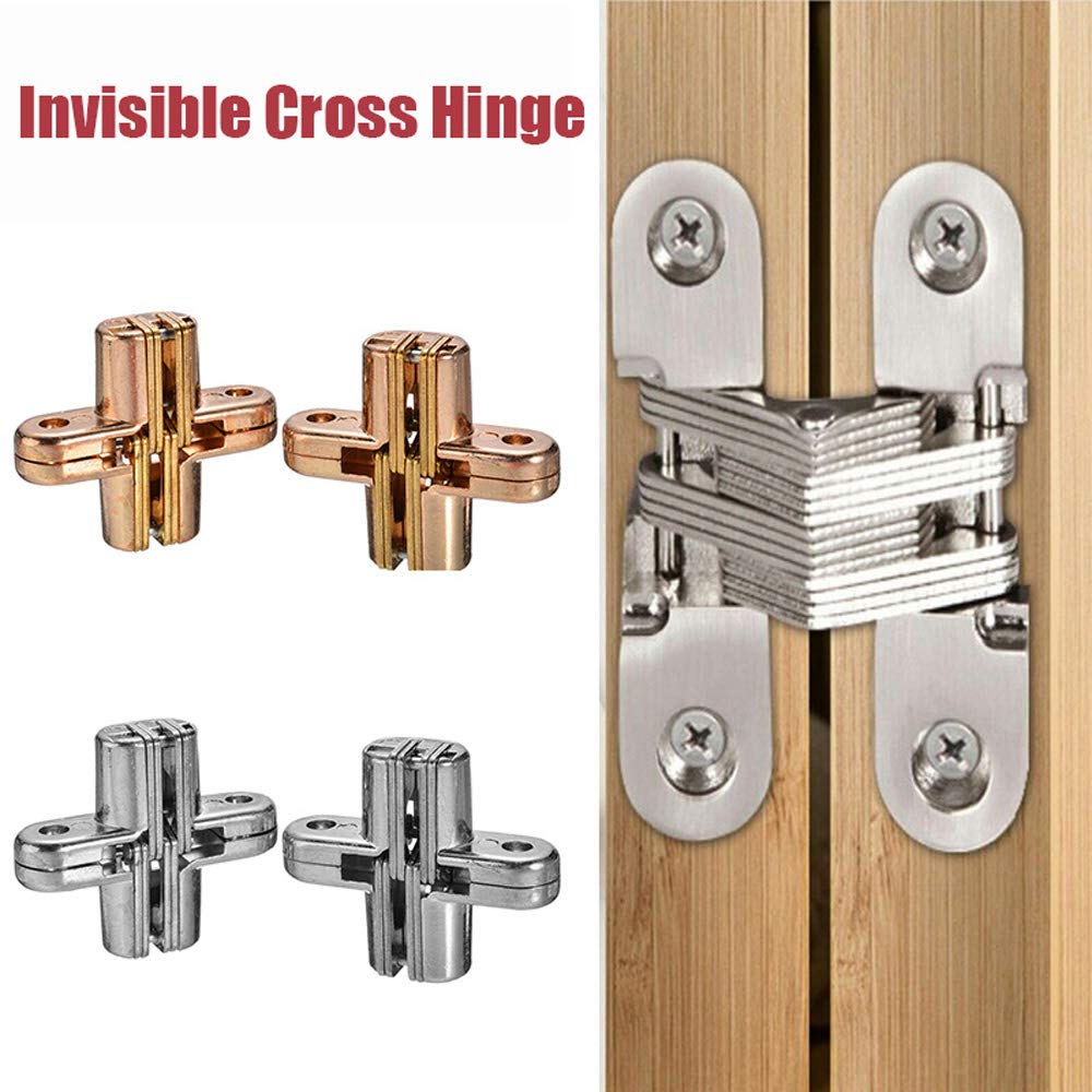 Hidden Hinges with Screws - Invisible Cabinet Hinge for Folding Doors, Wooden Box & Cupboard Hardware (Gold, 2Pcs) - Perfect for DIY Home Improvement & Furniture Repair Projects