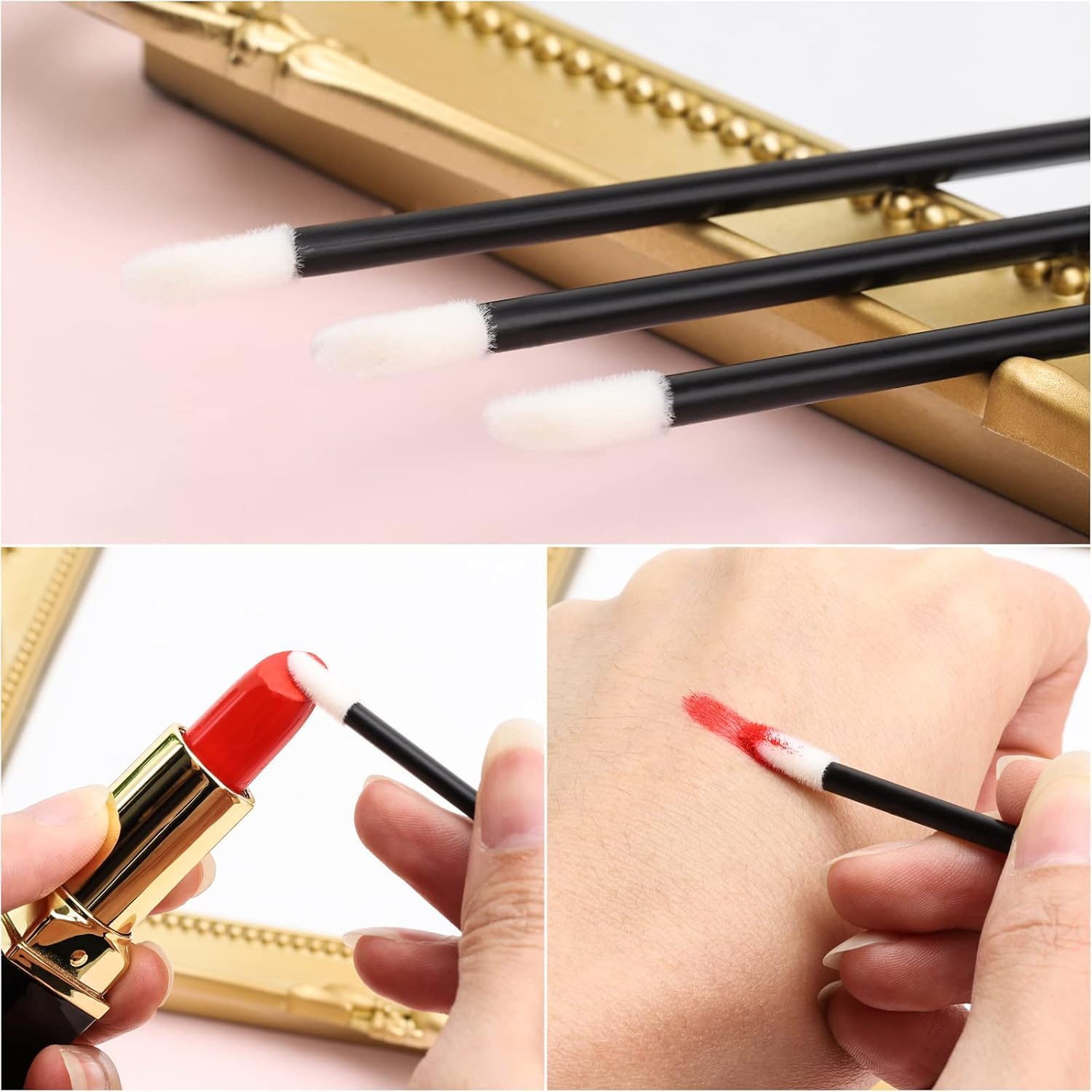 iBuddy Disposable Lip Brush for Women - 50 Pack Lipstick Brush, Lip Balm & Eyeshadow Applicator | Travel-Friendly Makeup Brush Kit for Professional & Home Use | Perfect for Makeup Artists, Salons & Personal Touch-Ups (Black)