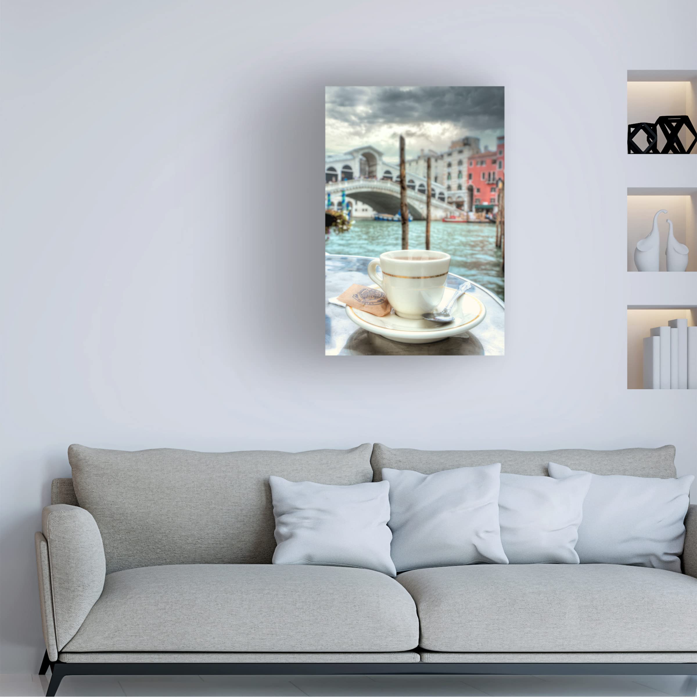 Trademark Fine Art 'Caffe Rialto Bridge 1' Canvas Wall Art Print by Alan Blaustein - Italian Venice Cafe Painting for Living Room, Bedroom & Office Decor