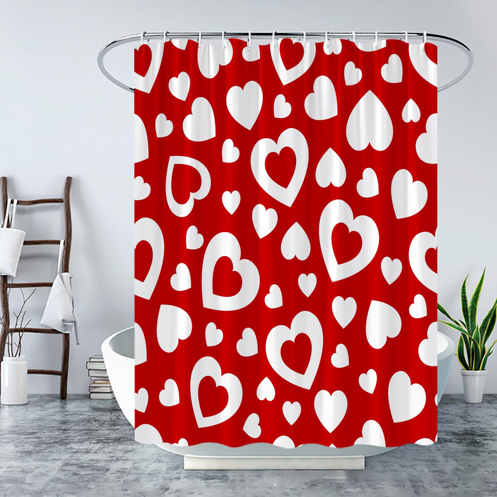 Valentine's Day Shower Curtain - Romantic Red Heart Design for Couples, Sweet Love Bathroom Decor with Hooks | Perfect for Wedding Gifts, Anniversary Presents & Romantic Bathroom Makeovers