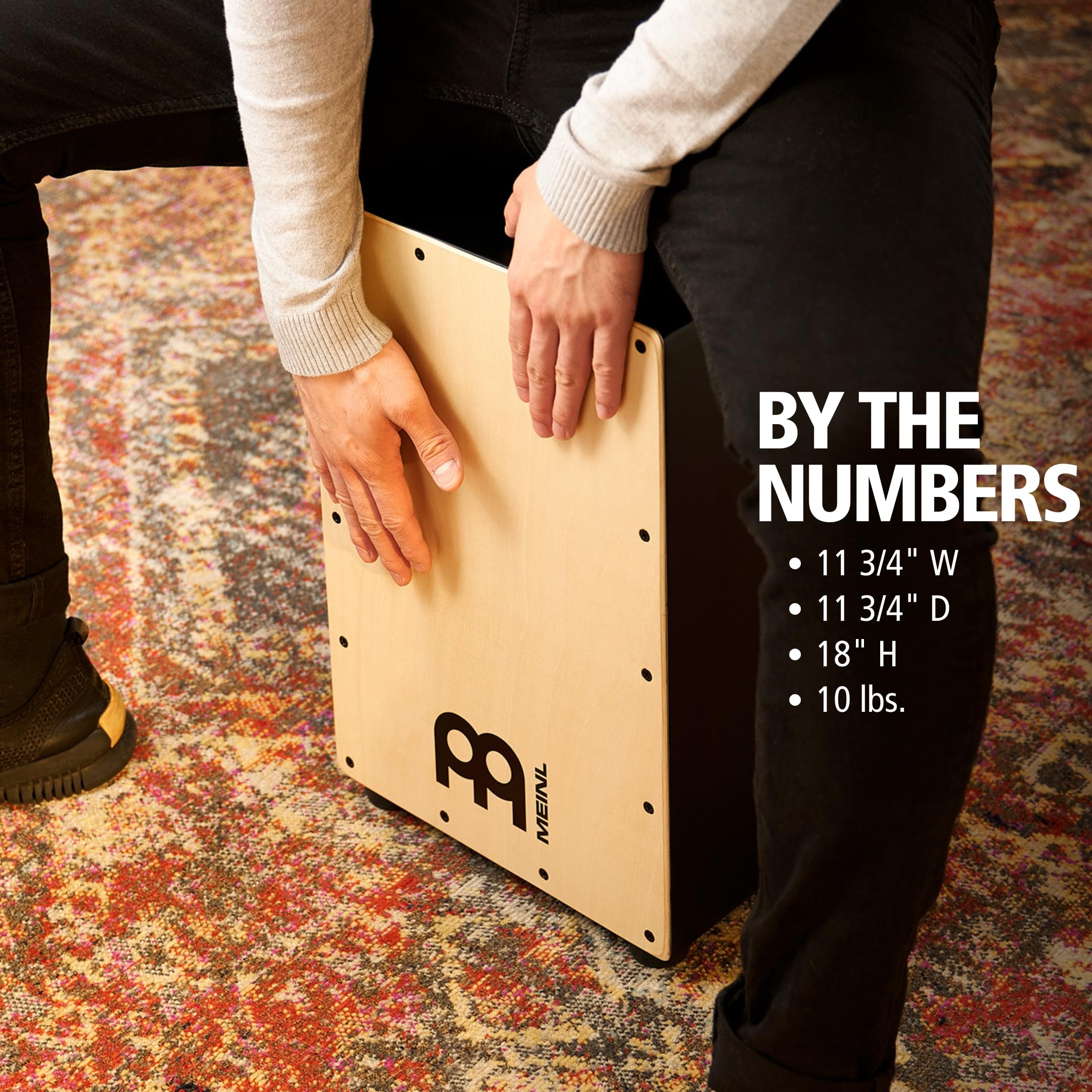 Meinl MCAJ100BK-MA Professional Cajon Drum with Internal Snares - Maple Wood Front Plate & MDF Body - Full Size Percussion Instrument for Live Performance & Studio Recording - 2 Year Warranty - Not Made in China