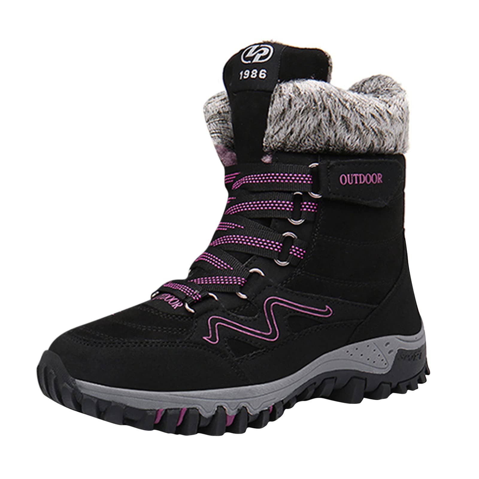 Women's Chunky Heel Leather Ankle Snow Boots - Casual Roman Style Winter Shoes for Women, Size 7 in White & Black | Perfect for Snowy Days, Outdoor Activities & Winter Fashion