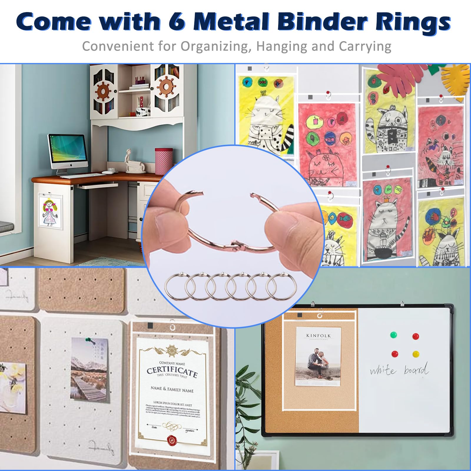100 Pack Dry-Erase Pockets - 10x14 Inch Oversized Reusable White Sleeves with 6 Rings | Clear Plastic Sheet Protectors for Teachers, Classrooms, Offices & Home Organization | Perfect for Lesson Plans, Worksheets, Schedules & Ticket Holders