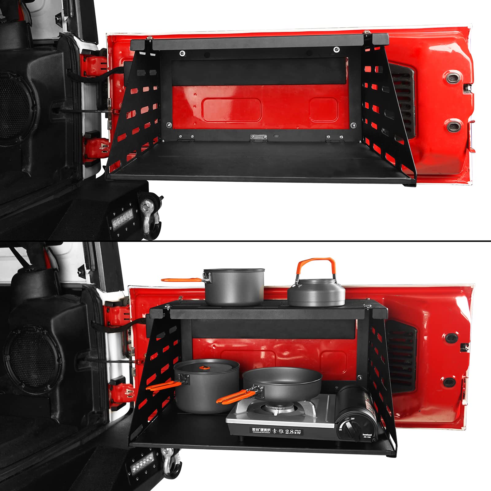 Hooke Road 2-Tier Foldable Tailgate Table for Jeep Wrangler JK JL & Unlimited (2007-2025) - Heavy Duty Camping Cargo Shelf Organizer | Perfect for Outdoor Adventures, Picnics & Tailgating