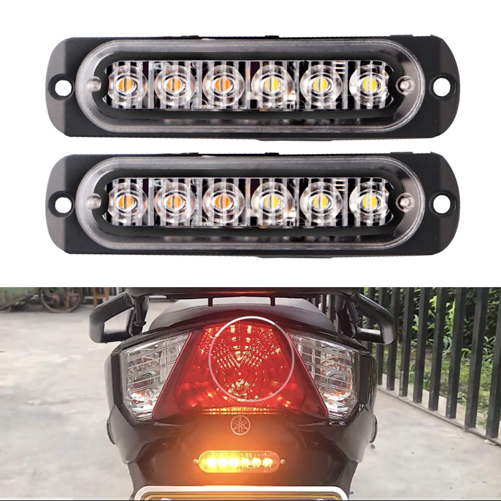 6 Pack LED Emergency Strobe Lights - 12V Amber & White Warning Lights for Trucks, Cars, Trailers - Durable Mini Grill Flashing Lights for Road Safety & Emergency Signaling