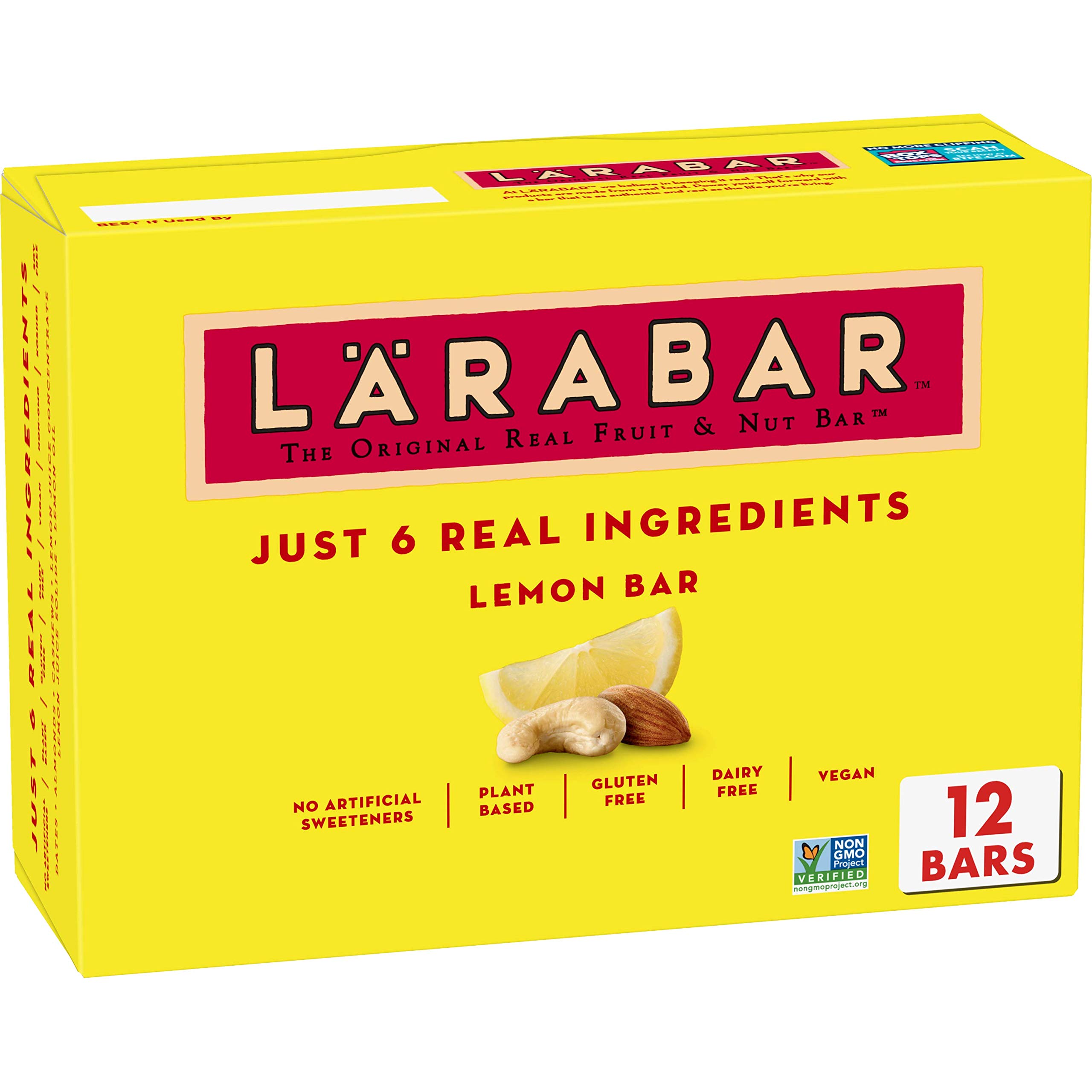 Larabar Lemon Bar - Gluten Free Vegan Fruit & Nut Energy Bars, 1.6 oz (12 Count Pack) - Healthy Snacks for Hiking, Workouts & On-the-Go Nutrition