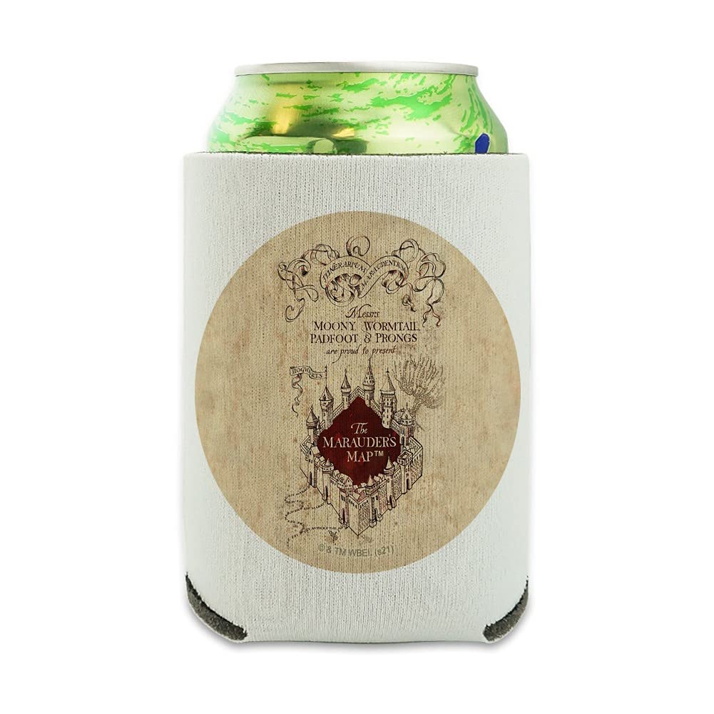 Harry Potter Marauders Map Insulated Can Cooler - Collapsible Drink Sleeve & Beverage Holder for Beer, Soda & Energy Drinks - Perfect for Parties, Camping & Movie Nights
