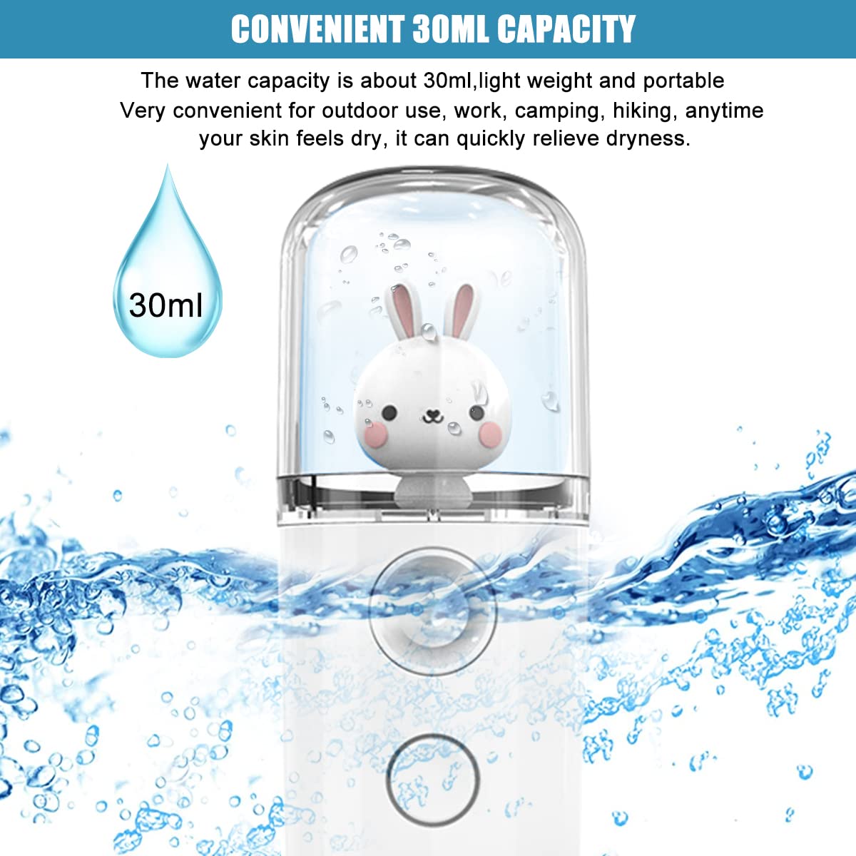 MAYCREATE® USB Nano Facial Steamer - 30ml Portable Rechargeable Face Mist Sprayer for Skin Hydration & Moisturizing | Cartoon Bunny Design | Perfect for Travel, Home Spa & Daily Skincare Routine