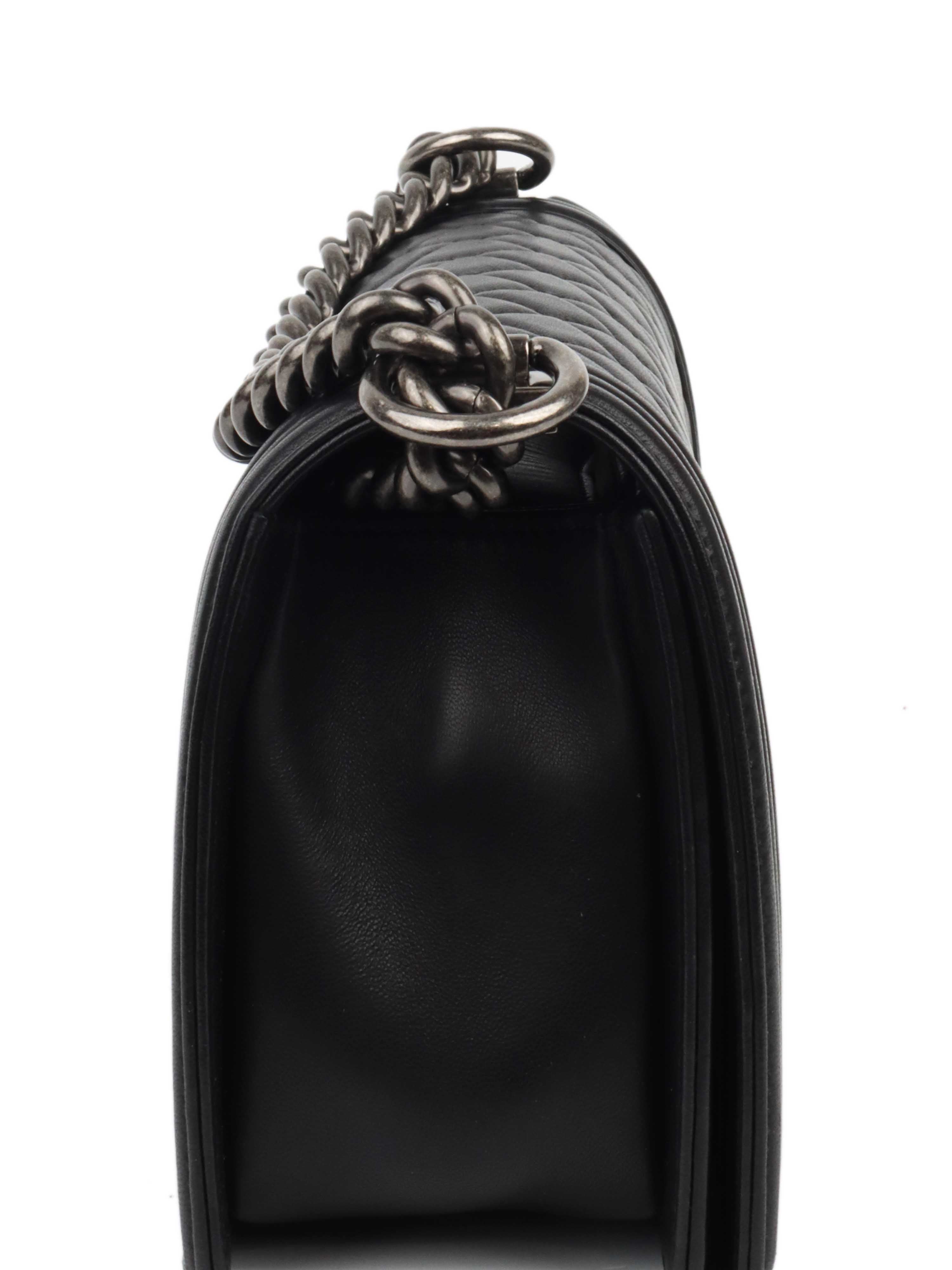 Chanel Black Lambskin Medium Boy Bag with Ruthenium Finish Metal Hardware - Luxury Designer Handbag for Women, Perfect for Evening Events & Special Occasions