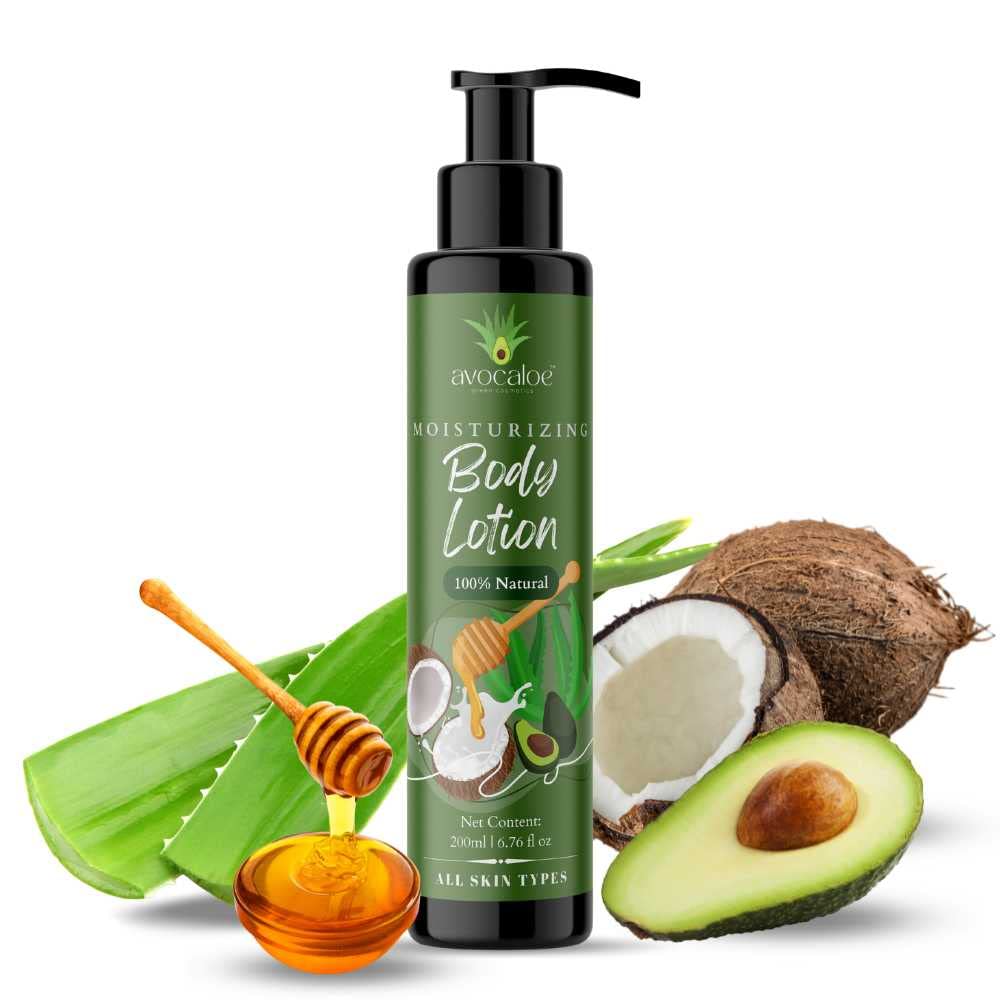 Avocaloe Moisturizing Body Lotion with 100% Natural Ingredients - Avocado, Aloe Vera, Coconut & Honey | 200ml | Hydrating & Nourishing for Dry Skin - Perfect for Daily Use & After Shower Care