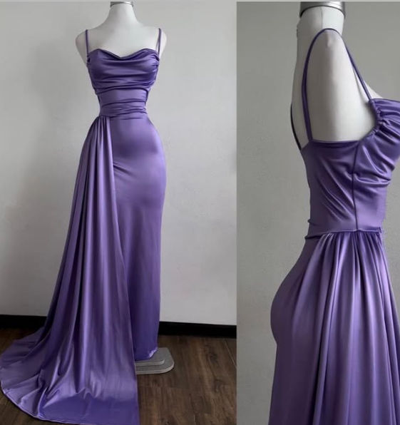 Elegant Purple Satin Mermaid Evening Dress with Spaghetti Straps - Perfect for Prom, Wedding Guest & Formal Occasions