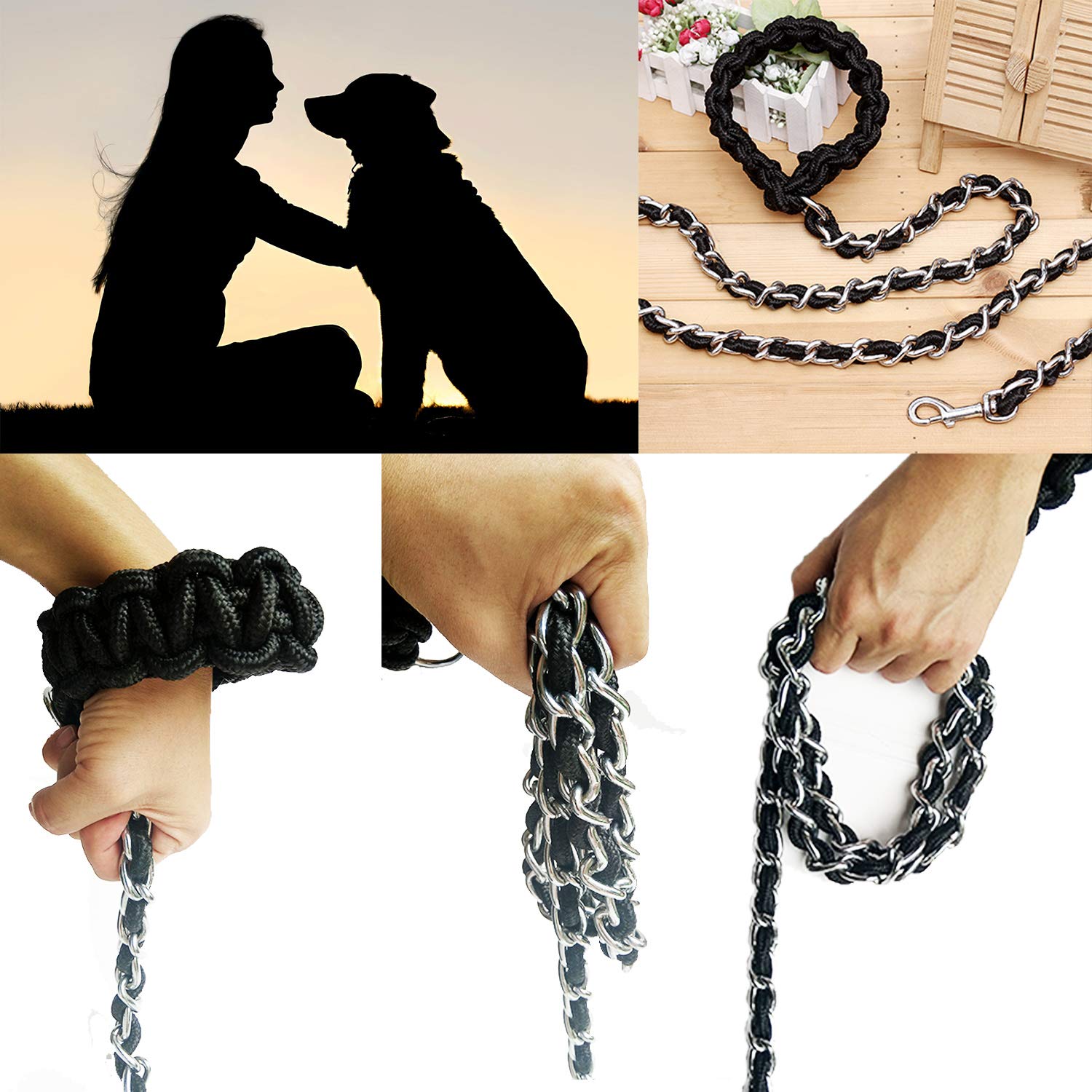 Heavy Duty Metal Dog Leash with Anti-Bite Chain & 360° Hook - Durable Pet Training Lead for Medium & Large Dogs - Perfect for Walking, Running, and Outdoor Adventures (Small Size)