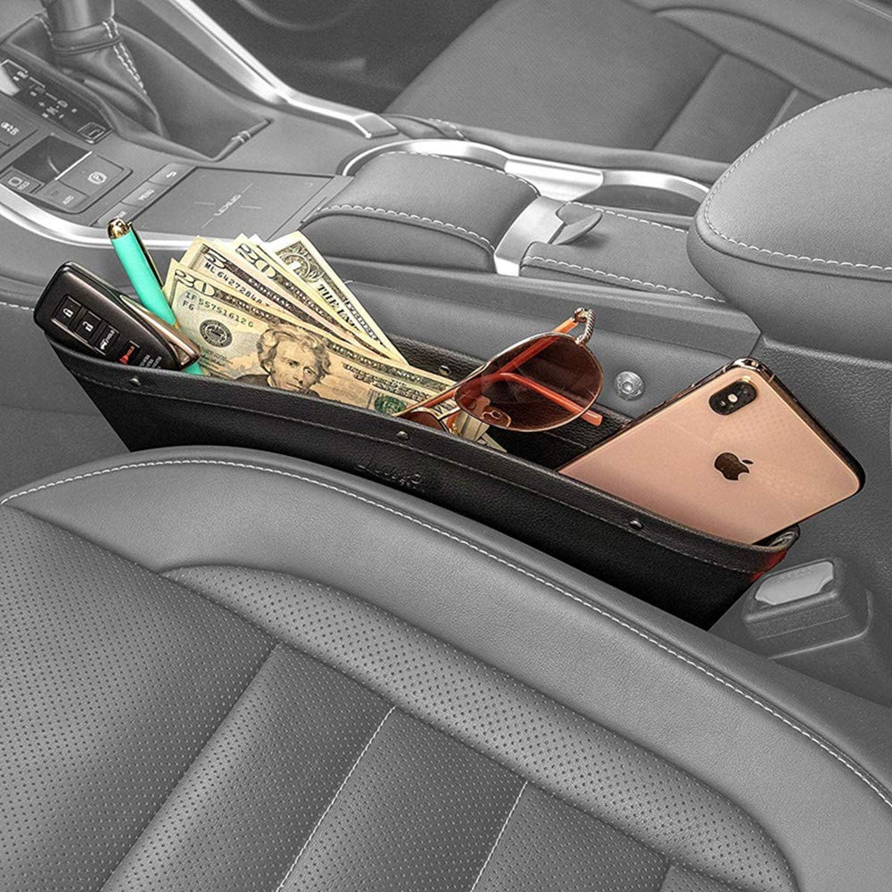 ZC 2-in-1 Car Seat Gap Organizer - Universal Fit Adjustable Storage Pockets for Phone, Keys, Cards & Remote | 2-Pack Car Seat Crevice Storage Box | Reduces Distracted Driving | Perfect for Road Trips, Commuting & Daily Errands