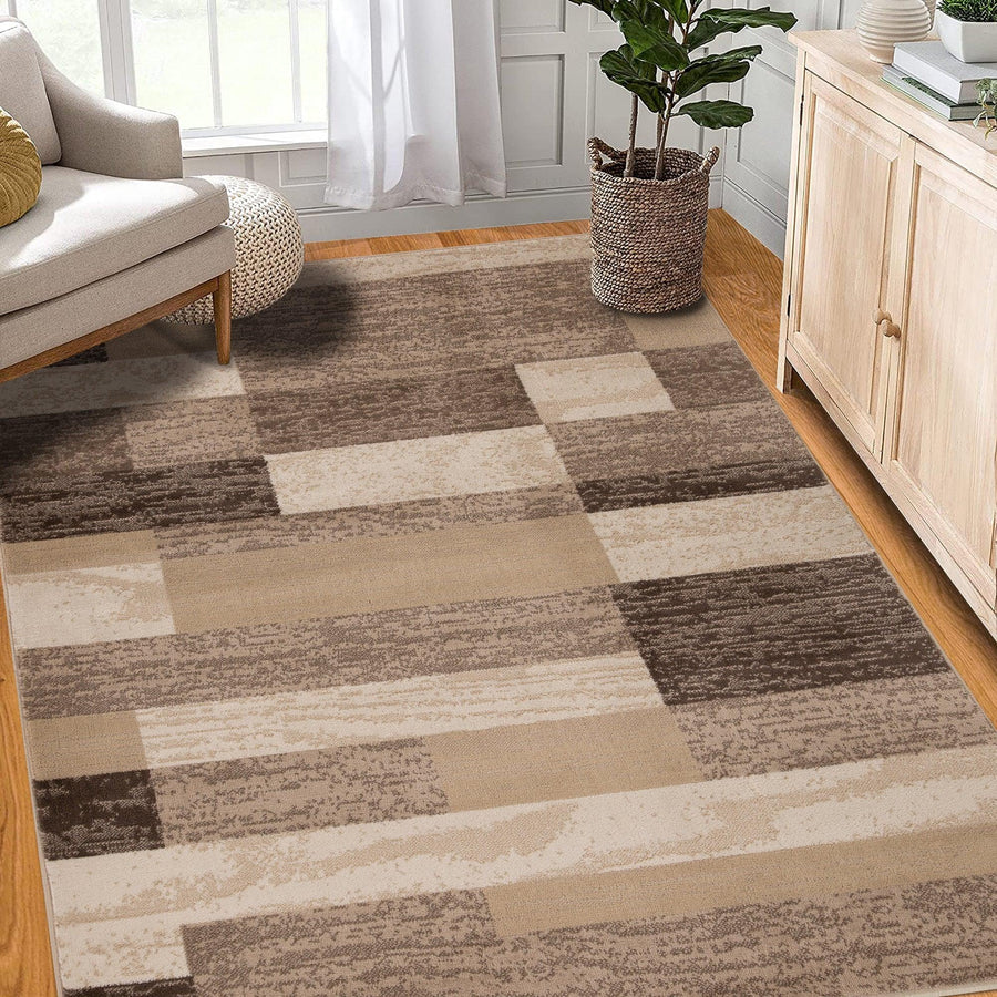 Stylish Rockwood Contemporary Geometric Patchwork Area Rug - Non-Slip Indoor Runner for Living Room, Bedroom & Office Decor