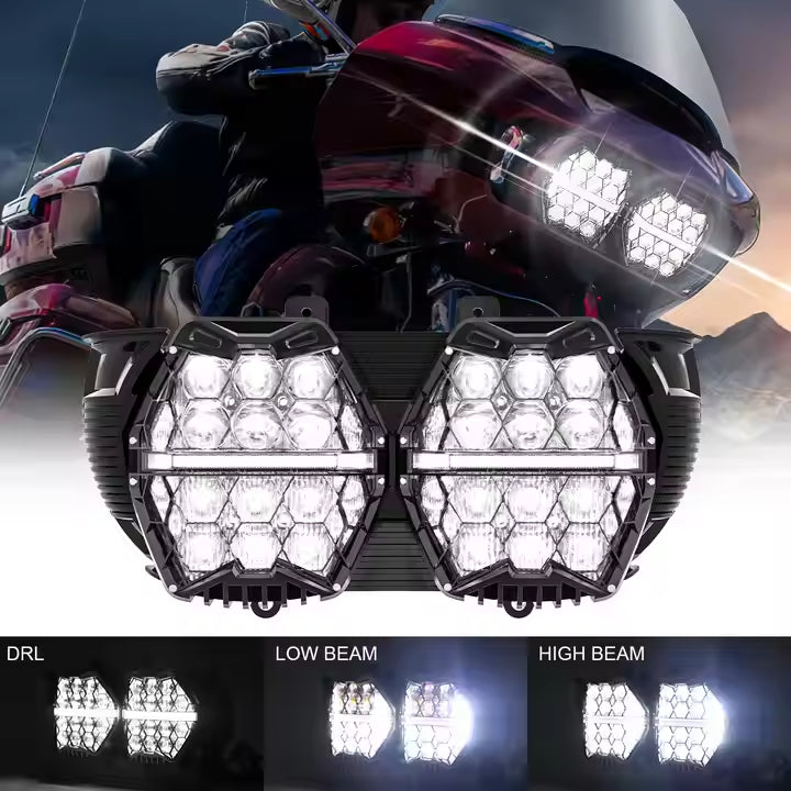 240W Harley Davidson Road Glide LED Dual Headlight Kit - Compatible with 2015-2024 Models - High Brightness Motorcycle Headlight for Night Riding & Improved Visibility