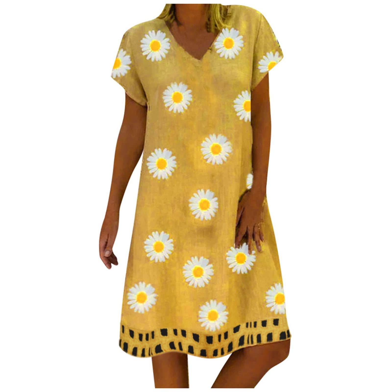 Vintage Floral Print Short Sleeve Midi Dress for Women - Summer V-Neck Loose Fit Red Flowy Dress | Perfect for Beach Vacations, Brunch Dates & Casual Outings