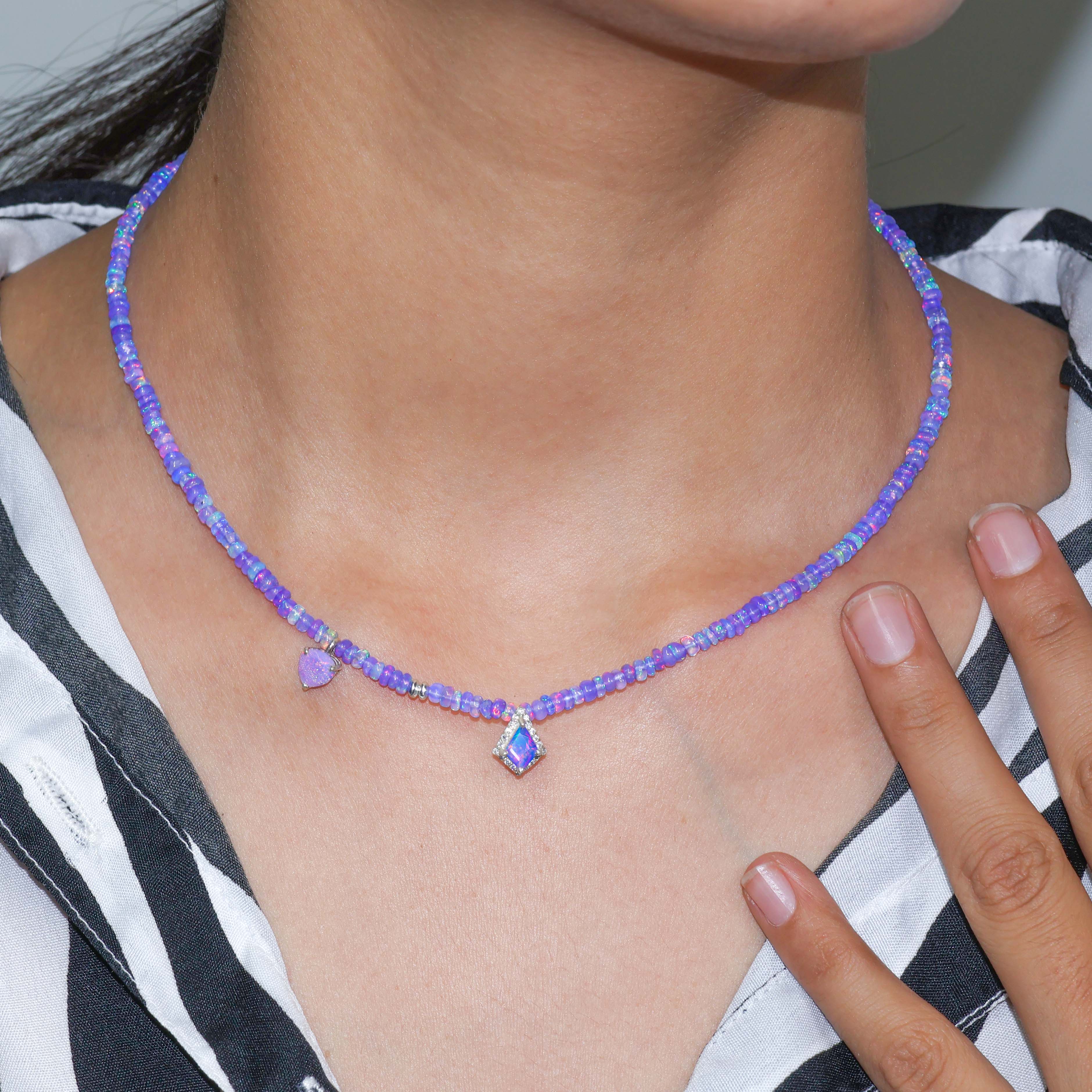Natural Lavender Opal Beaded Charm Necklace - Elegant Boho Jewelry for Women, Perfect for Weddings, Parties & Everyday Wear