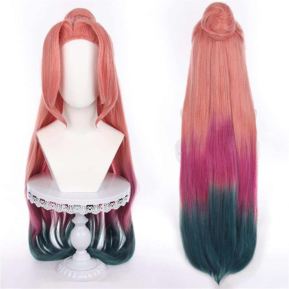 Anime Seraphine Long Orange Pink Blue Gradient Curly Cosplay Wig for Arcane LOL - Heat Resistant Synthetic Hair with Free Wig Cap - Perfect for Halloween, Cosplay, Conventions & Themed Parties