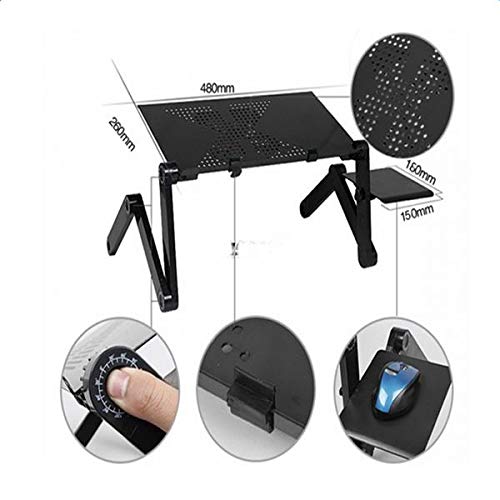 Adjustable Laptop Stand for Bed & Office - Foldable Lap Desk with Cooling Fan & Large Mouse Pad - Portable Laptop Riser for Working, Studying, Gaming in Bed, Couch or Office (Black)