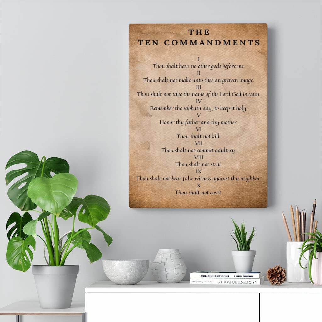 10 Commandments Bible Art - Brown Canvas Christian Wall Decor for Home & Church - Express Your Love with Inspirational Scripture Gifts