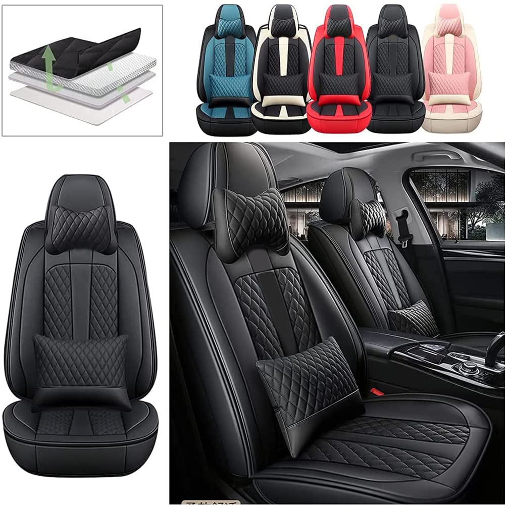 Luxury PU Leather Front Seat Covers with Headrest & Backrest Cushions for Ford Maverick - Comfortable, Stylish Black Car Seat Protectors for Daily Commute & Road Trips